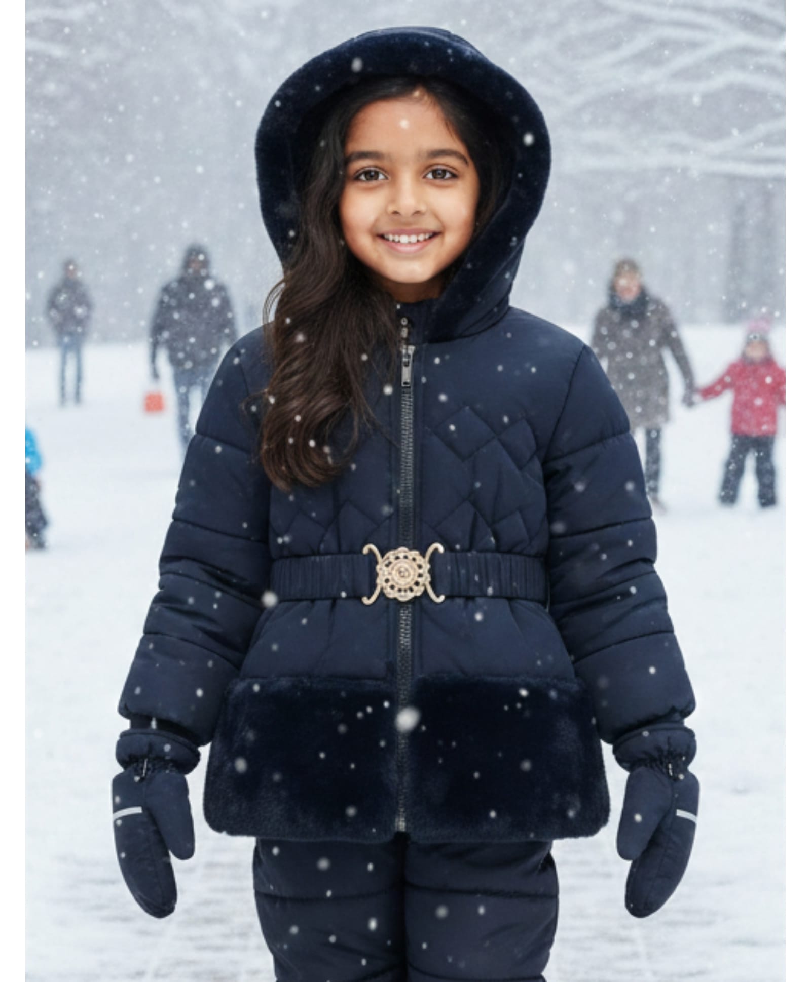 Little Ginnie Woven Full Sleeves Solid Hooded Quilted Puffer Jacket - Navy Blue-picture-17