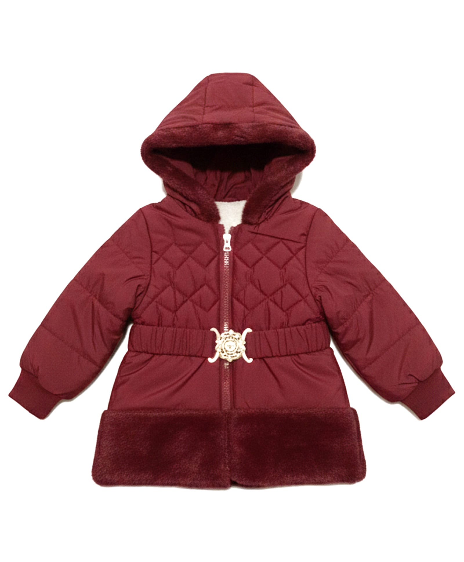 Little Ginnie Woven Full Sleeves Solid Hooded Quilted Puffer Jacket - Maroon-picture-11