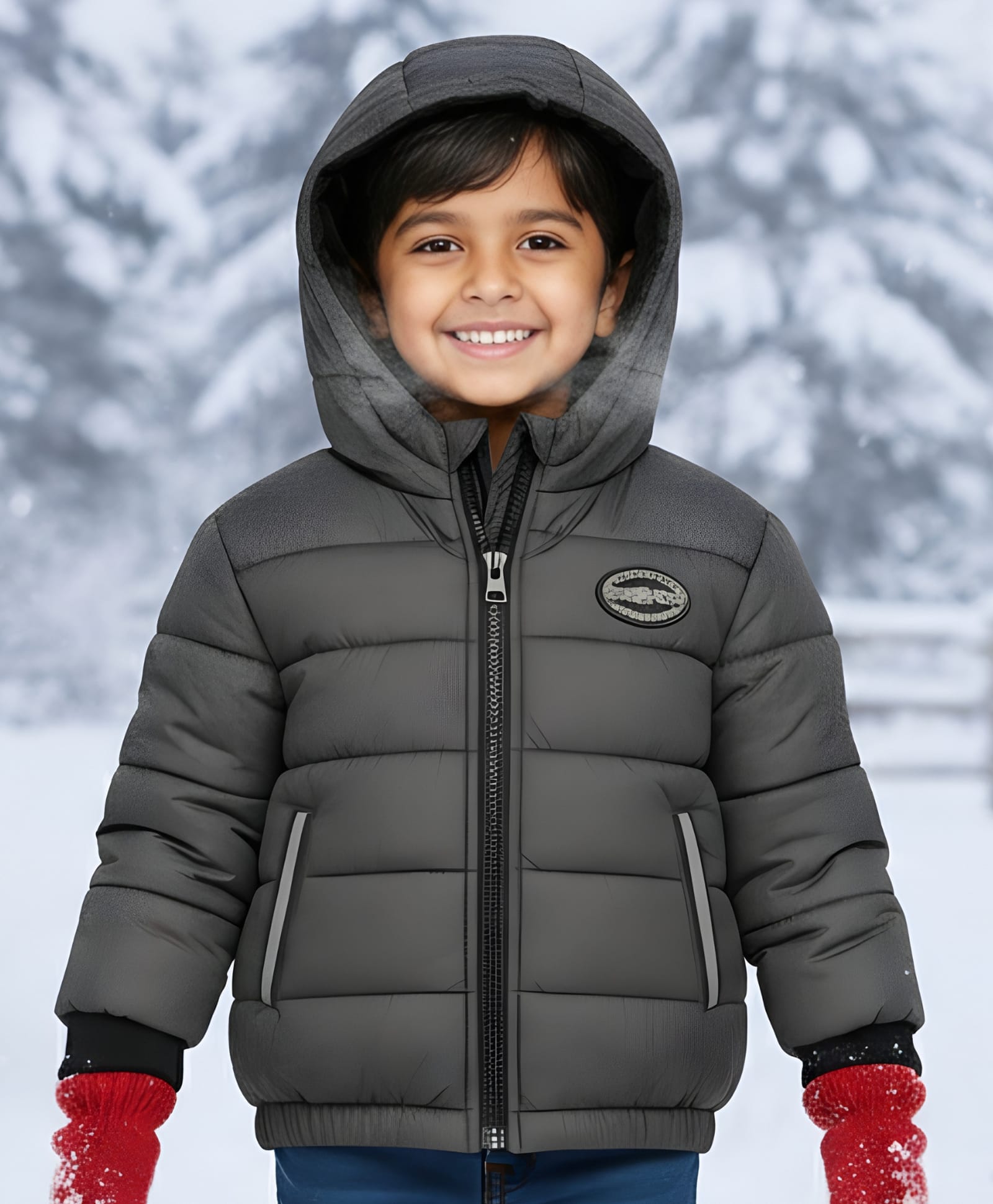 Little Ginnie Woven Full Sleeves Solid Hooded Quilted Puffer Jacket - Grey-picture-14