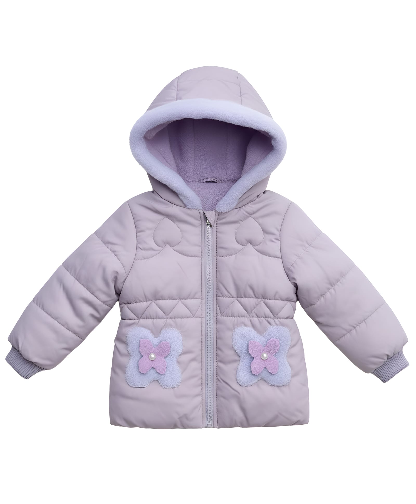 Little Ginnie Woven Full Sleeves Floral Applique Solid Quilted Puffer Hooded Jacket - Lavender-picture-20