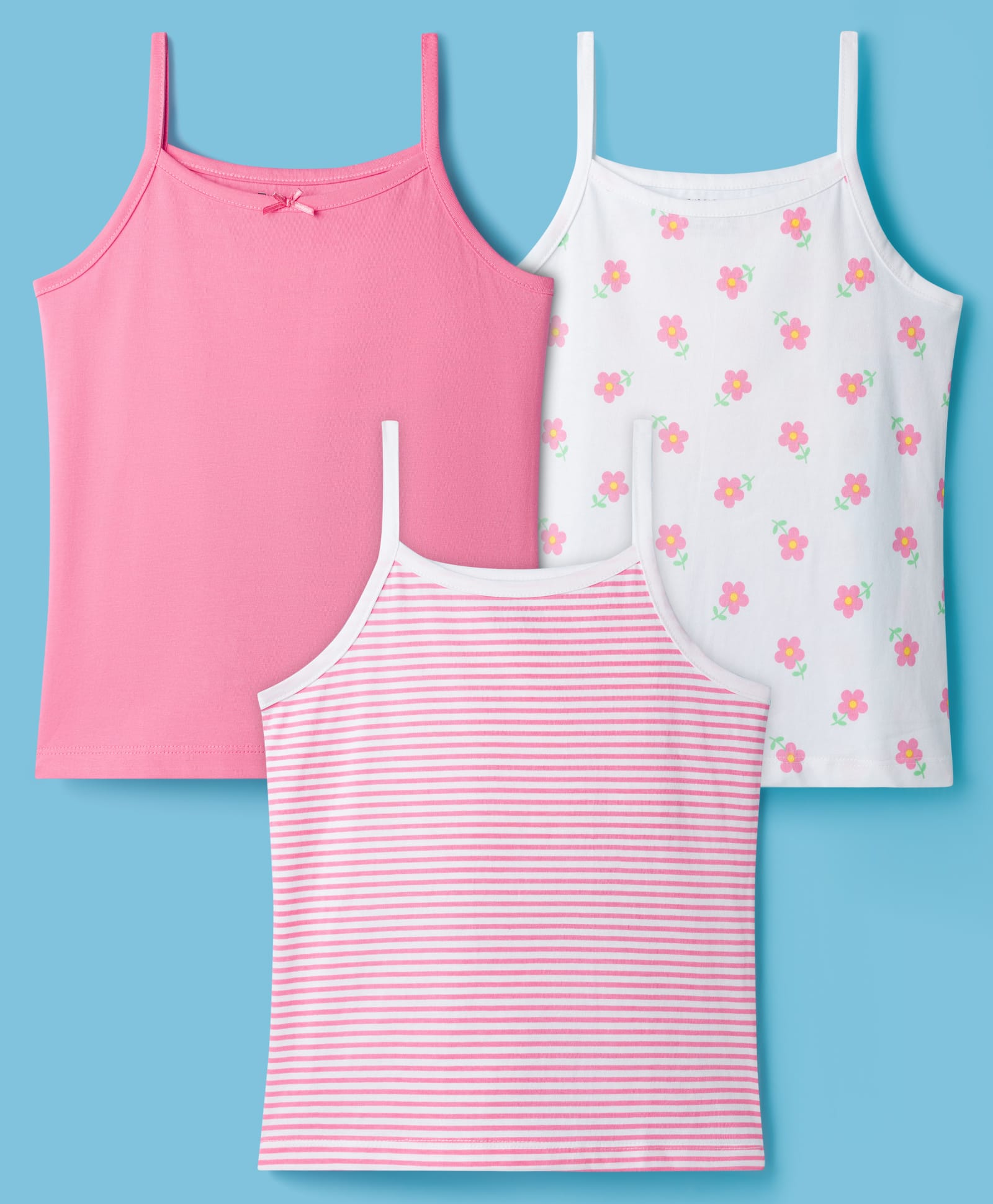 kookie kids india Kookie Kids Single Jersey Knit Sleeveless Solid Striped & Floral Printed Slips Pack of 3 - Pink & White-picture-19