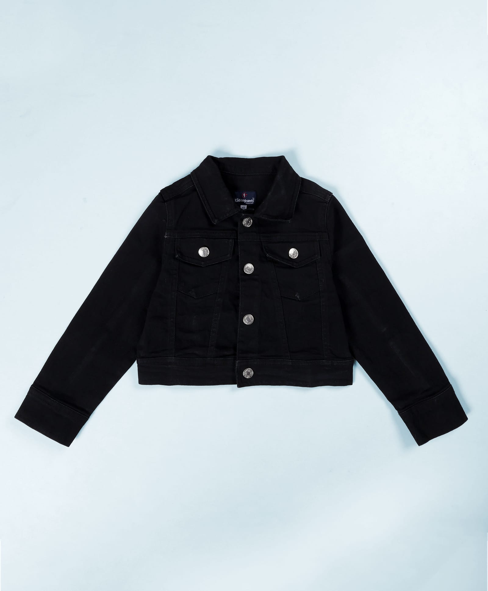 Kiddopanti Cotton Woven Full Sleeves Solid Crop Denim Jacket - Jet Black-image-20