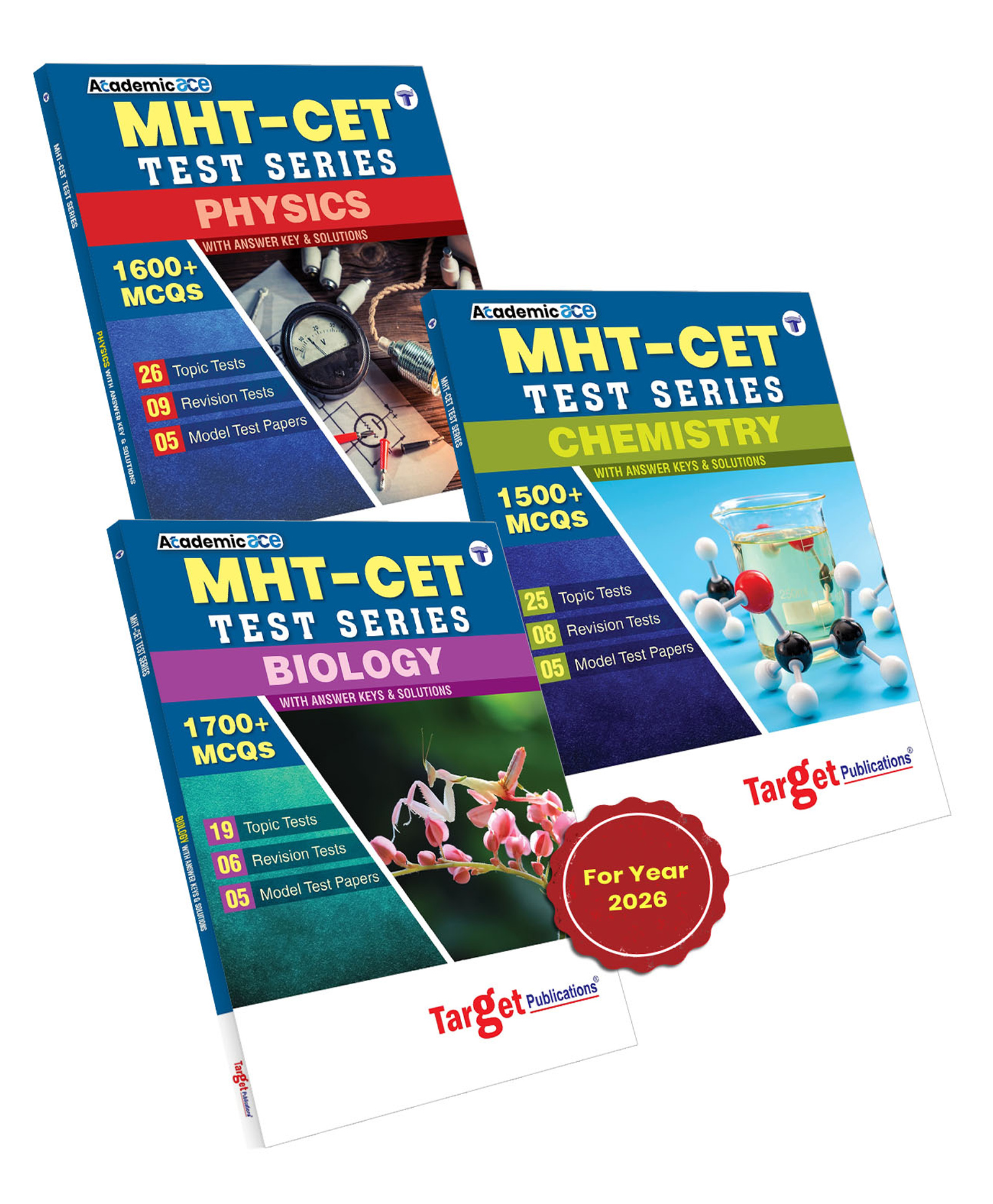 MHT-CET Test Series Physics, Chemistry and Biology Book for Pharmacy Entrance Exam for 2026 | MHTCET PCB Book | Includes 4000+ MCQs , Topic Tests, Model Test Paper and Revision Test | Set of 3