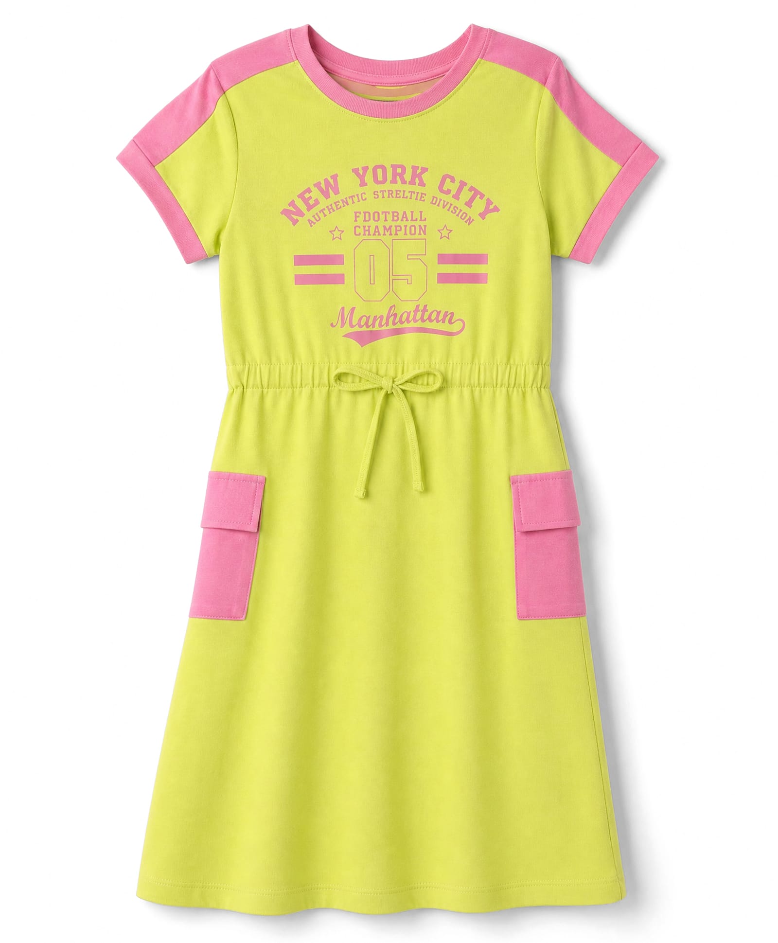 Pine Kids Cotton Knit Dress with Half Sleeves and New York City Text Print - LimeGreen-image-28