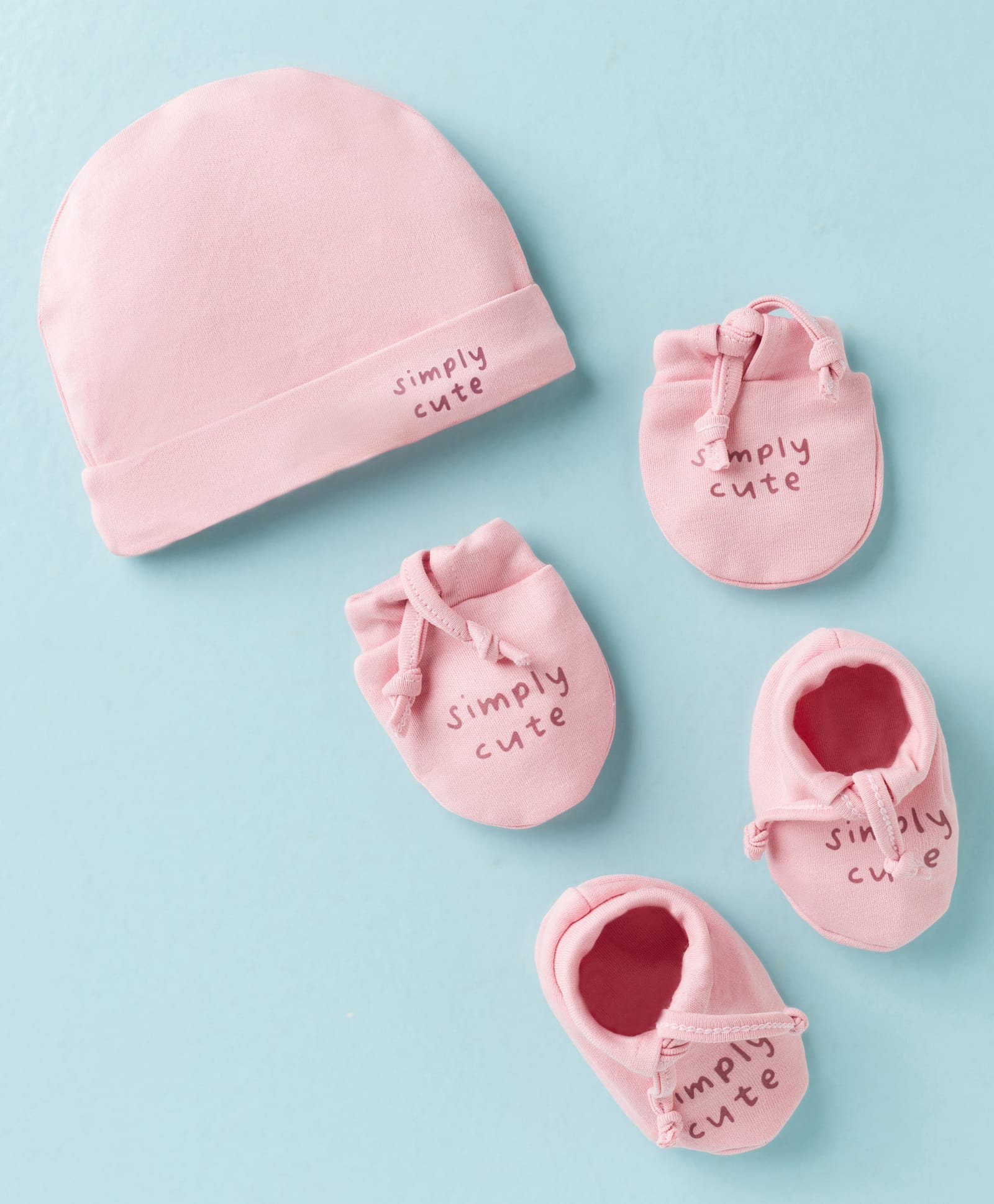 Simply Interlock Knit Cap Mittens & Booties With Simple Cute Print Pink - Diameter 10.5 cm-image-39
