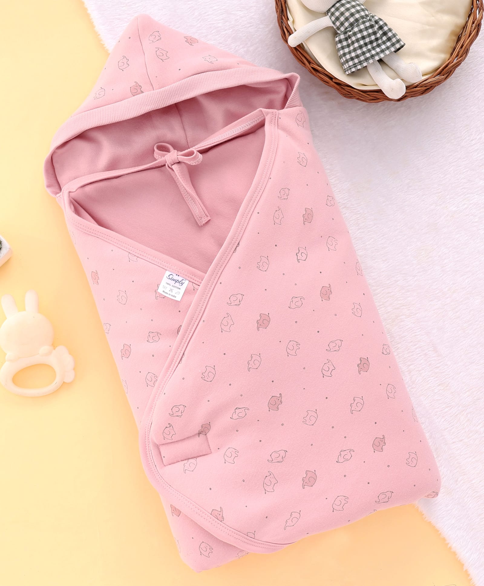 Simply Interlock Knit Hooded Towel With Animal Print L 70 x B 66 cm - Pink-image-45