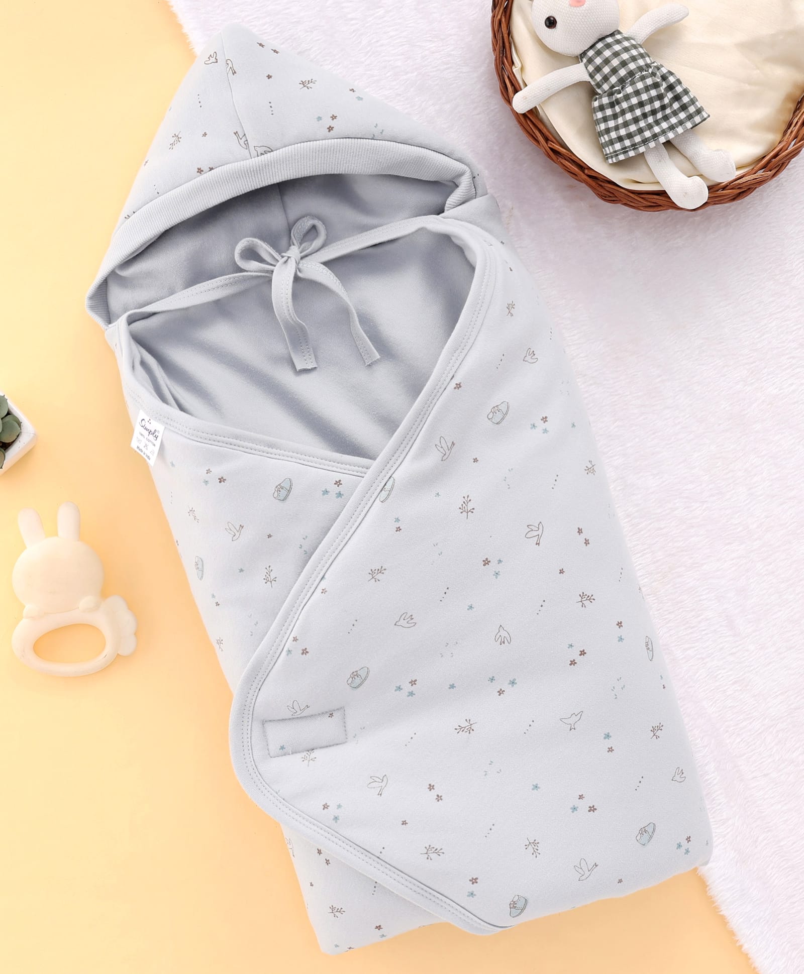 Simply Interlock Knit Hooded Towel With Birds Print L 70 x B 66 cm - Grey-image-11