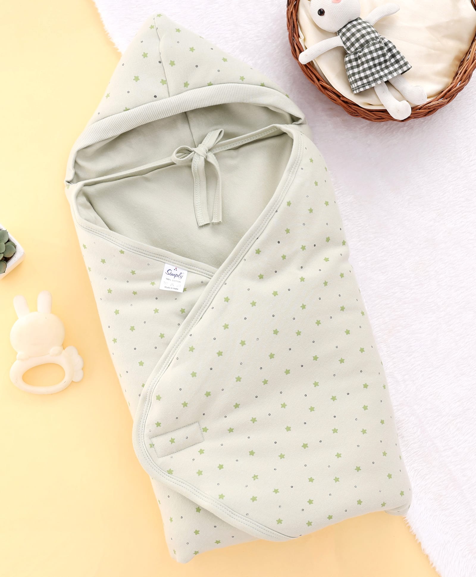 Simply Interlock Knit Hooded Towel With Star Print L 70 x B 66 cm - Light Green-image-12