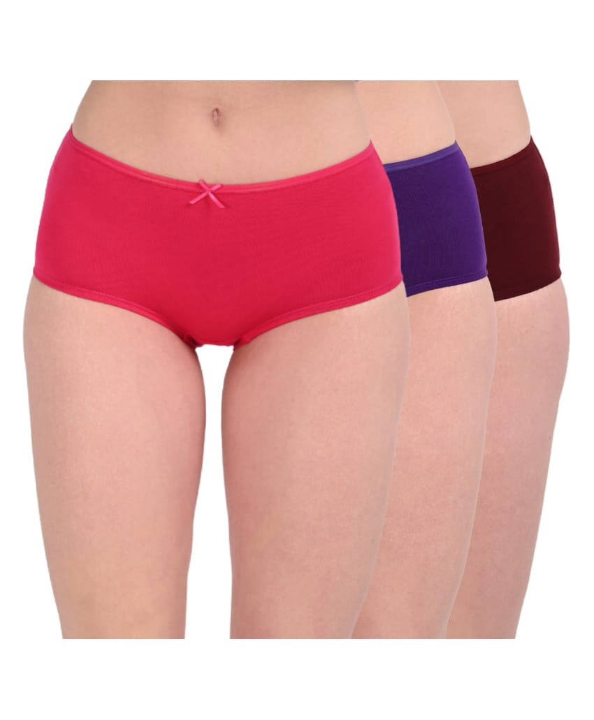 Adira Cotton Knit Pack Of 3 Solid Hipster Panties - Dark Pink Purple & Wine-image-47