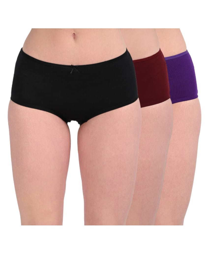 Adira Cotton Knit Pack Of 3 Solid Hipster Panties - Black Purple & Wine-picture-14