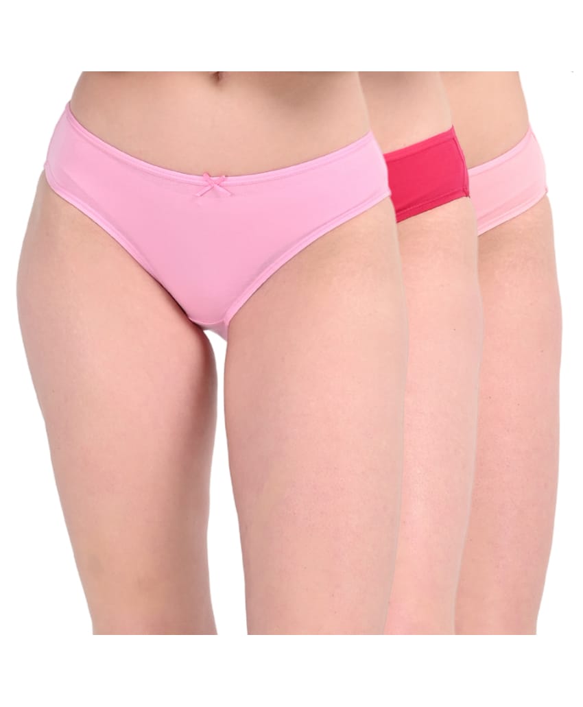 Adira Cotton Knit Pack Of 3 Solid Bikini Panties - Dark Pink Light Pink & Peach-picture-37