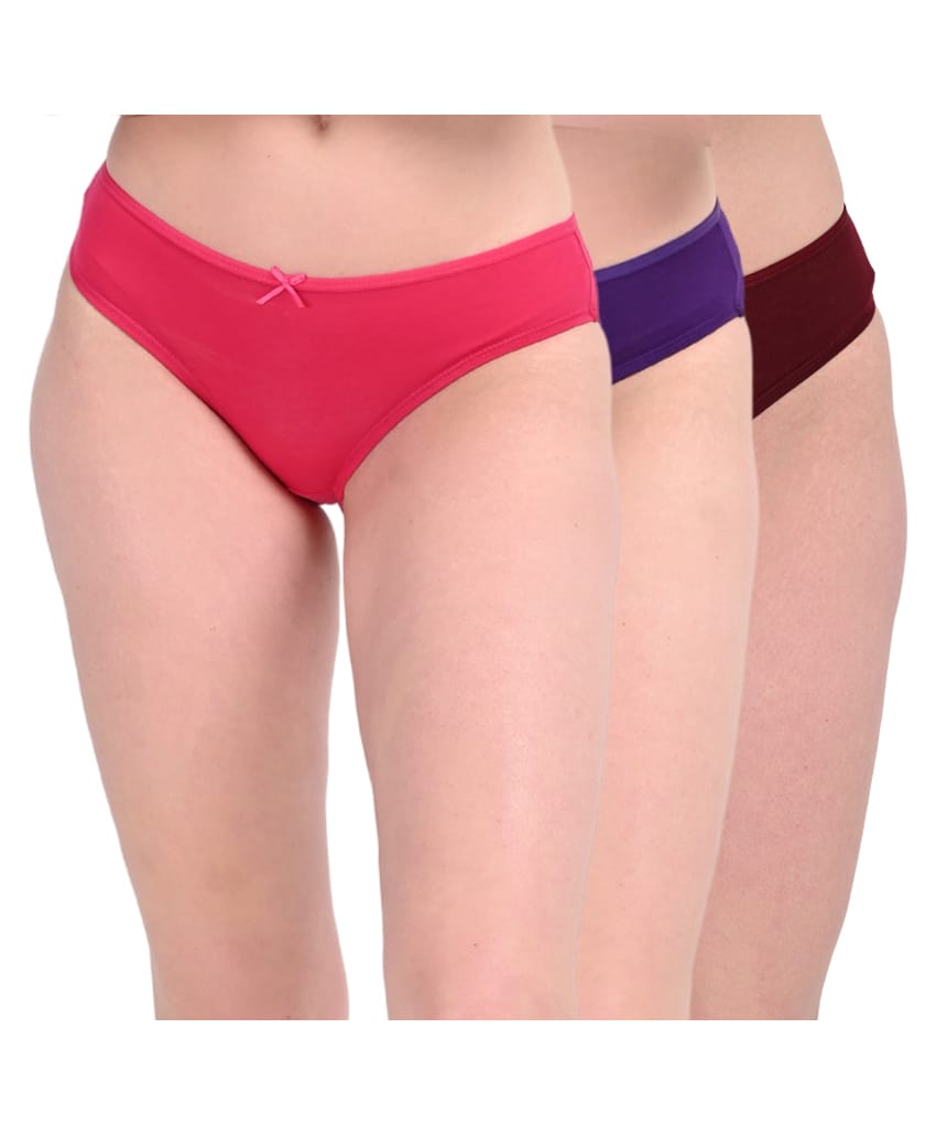 Adira Cotton Knit Pack Of 3 Solid Bikini Panties - Dark Pink Purple & Wine-picture-47