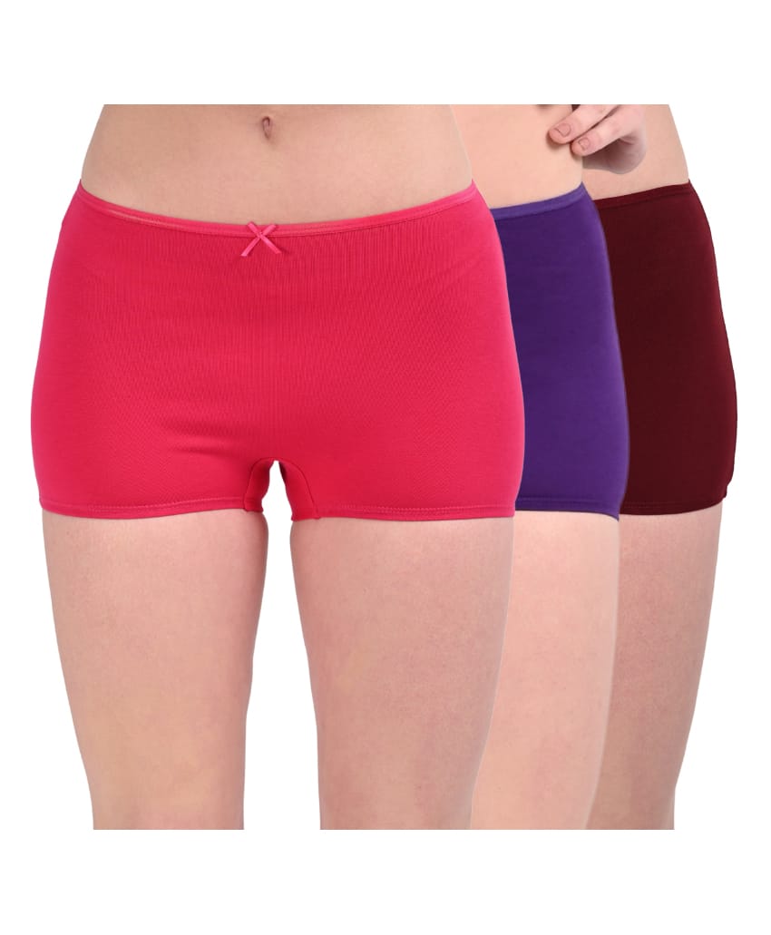 Adira Cotton Knit Pack Of 3 Solid Panties - Dark Pink Purple & Wine-picture-1