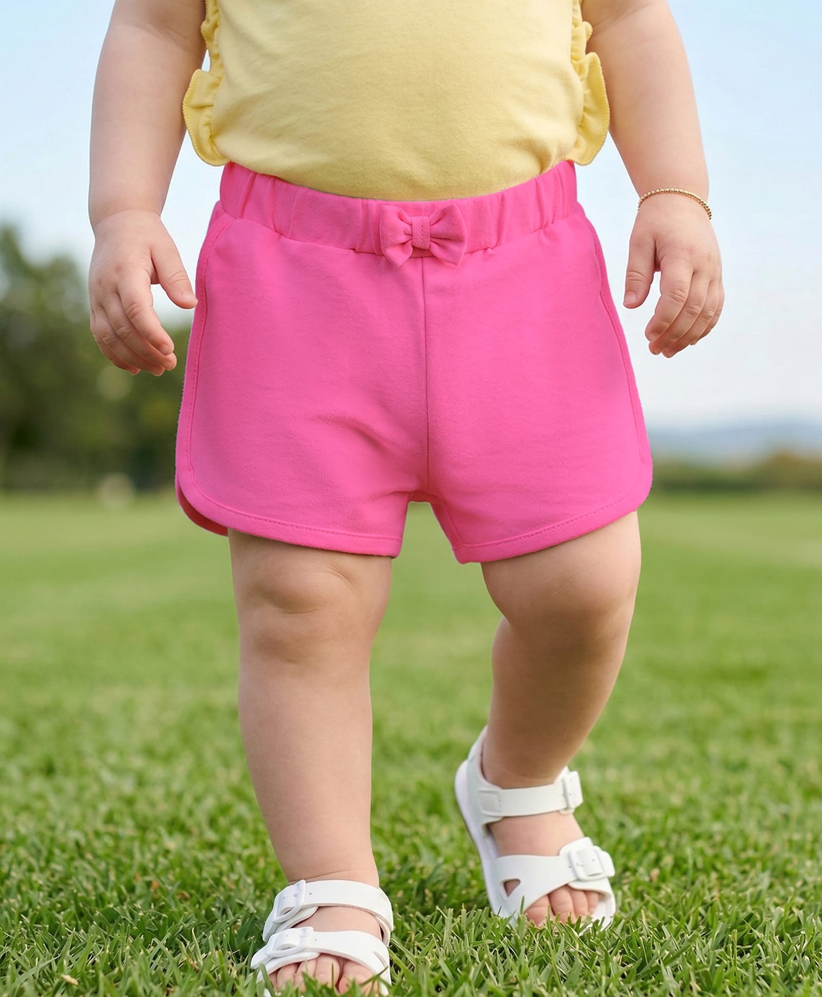 Babyoye Cotton Knit Solid Color Shorts with Bow Applique - Dark Pink-picture-13