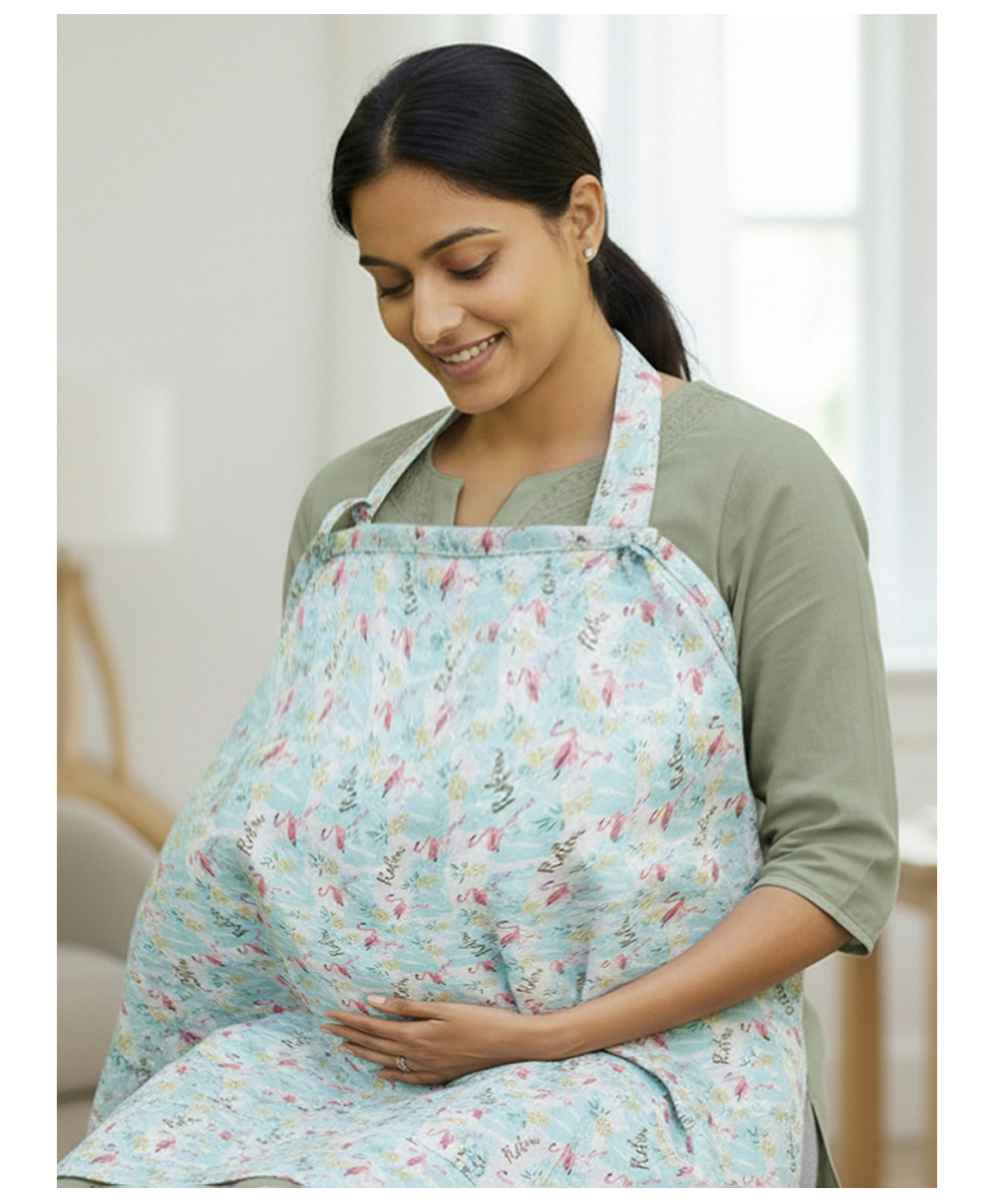Baby Moo Flamingo Infant Feeding Nursing Cover - Mint Green-image-3