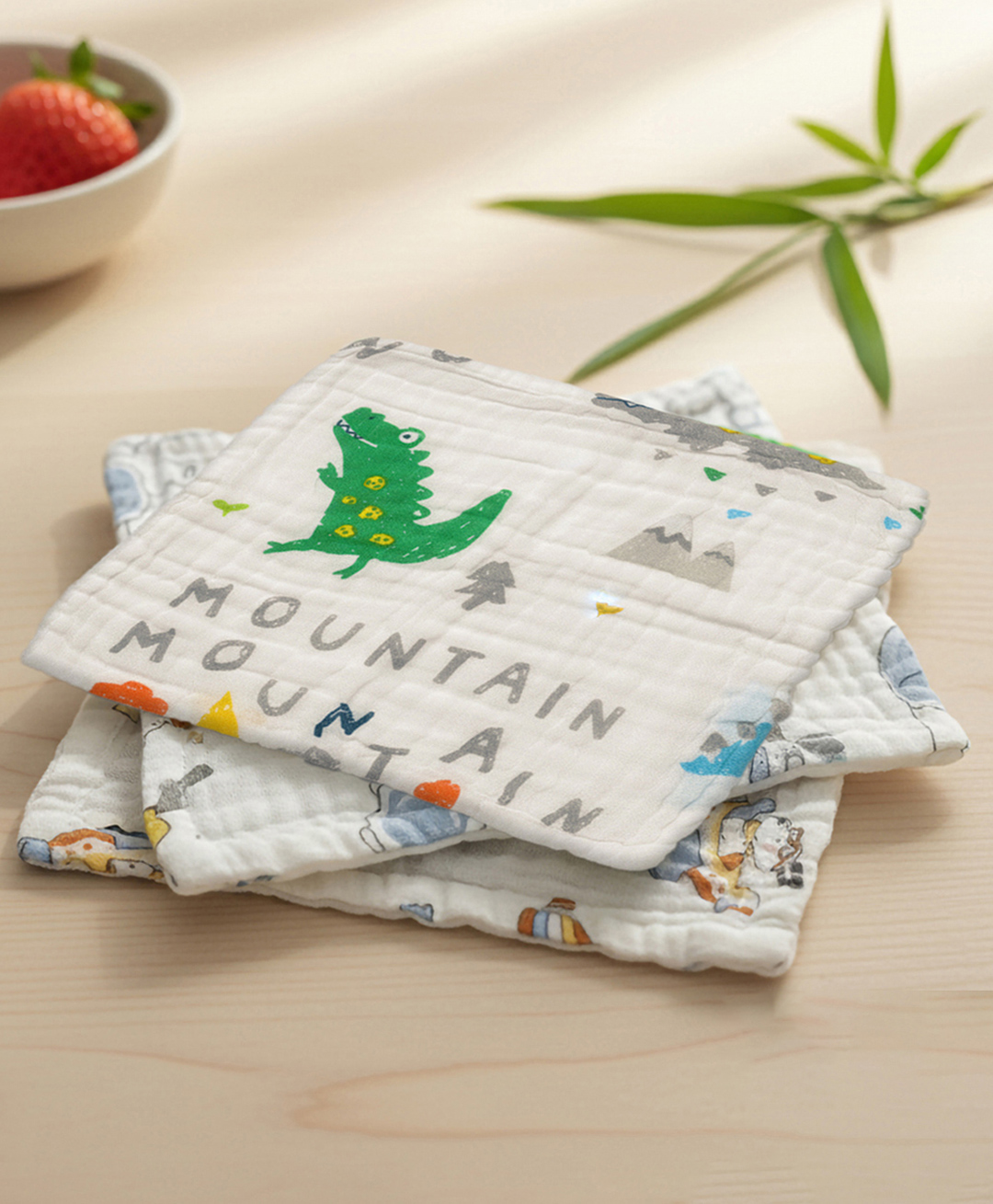 Baby Moo Little Adventures Printed Pack of 3 Muslin Napkin - White-image-25