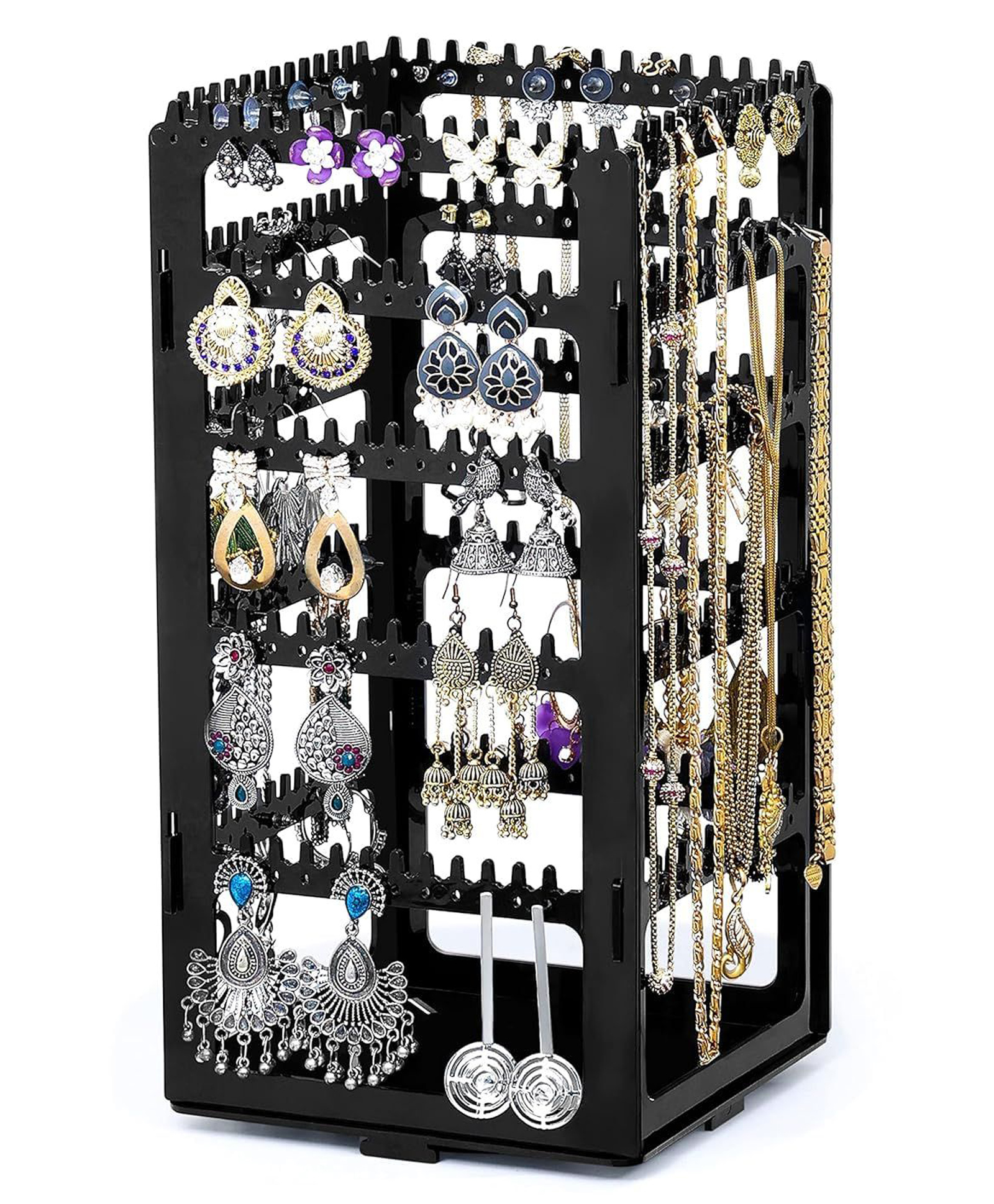 MECHDEL Plastic Rotating Earrings Stand Jewelry Display Organiser Earrings Organiser Jewellery Towers Jewellery Stands Earring Organizer Box Chain Organiser Rotating Earrings Organizer-Black 1 SET-image-41