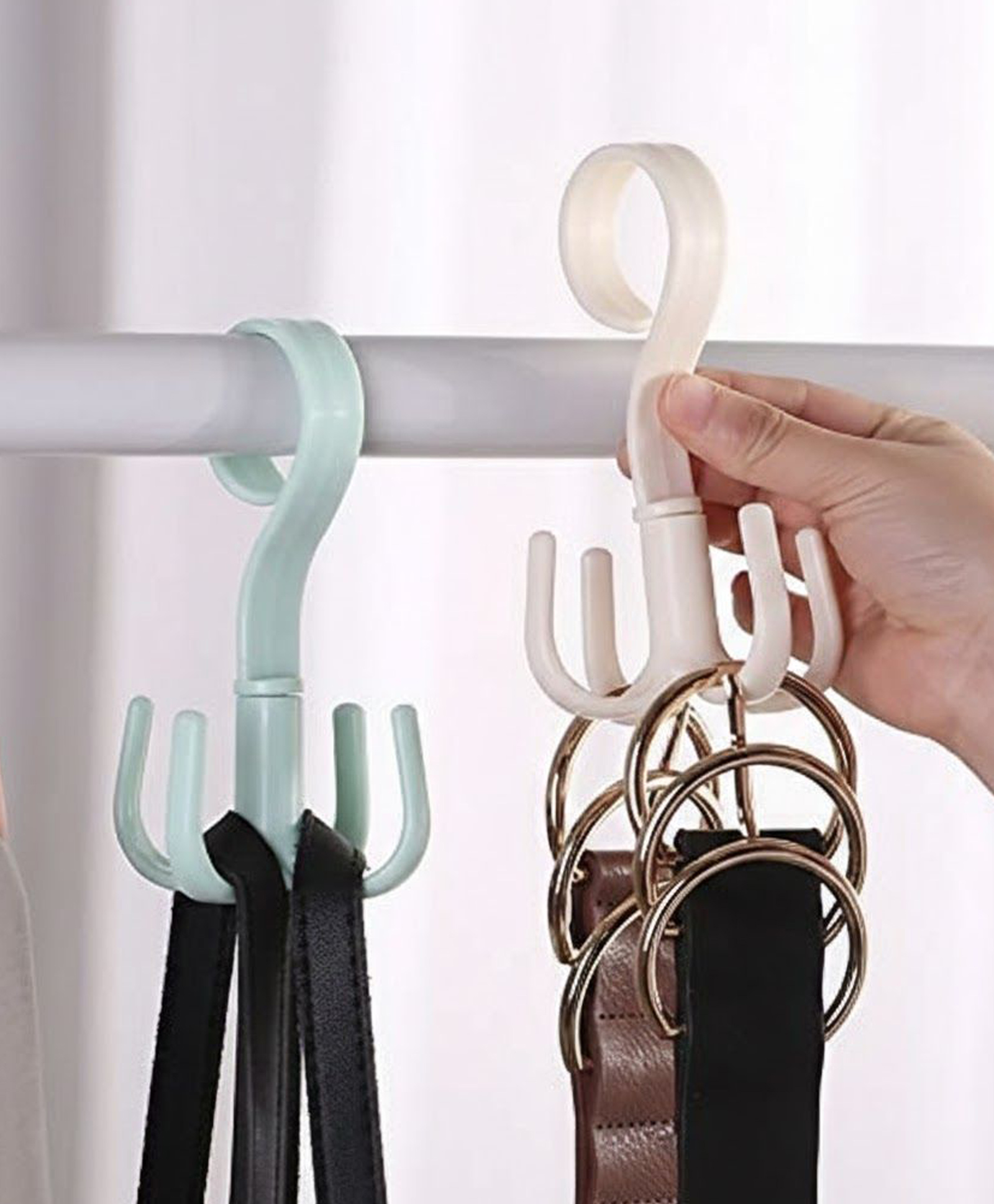 Mechdel Plastic 360 Degree Rotating Tie and Belt Hanger Scarf Tie Rack Holder Hook for Closet Organizer Random Colours 5-image-3
