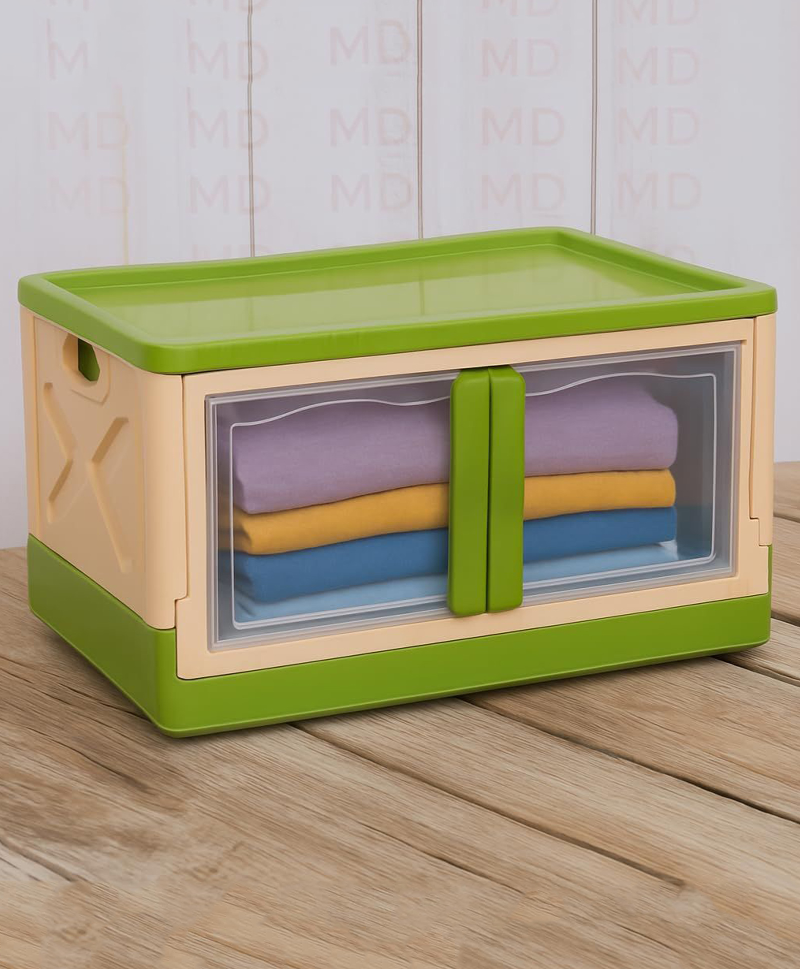 MECHDEL Wardrobe Organizer for Storage Polypropylene Foldable & Stackable Closet Basket Cupboard Organizer for Clothes Mounted Closet Systems STORAGE BIN- Parrot Green 1 PCS-picture-10