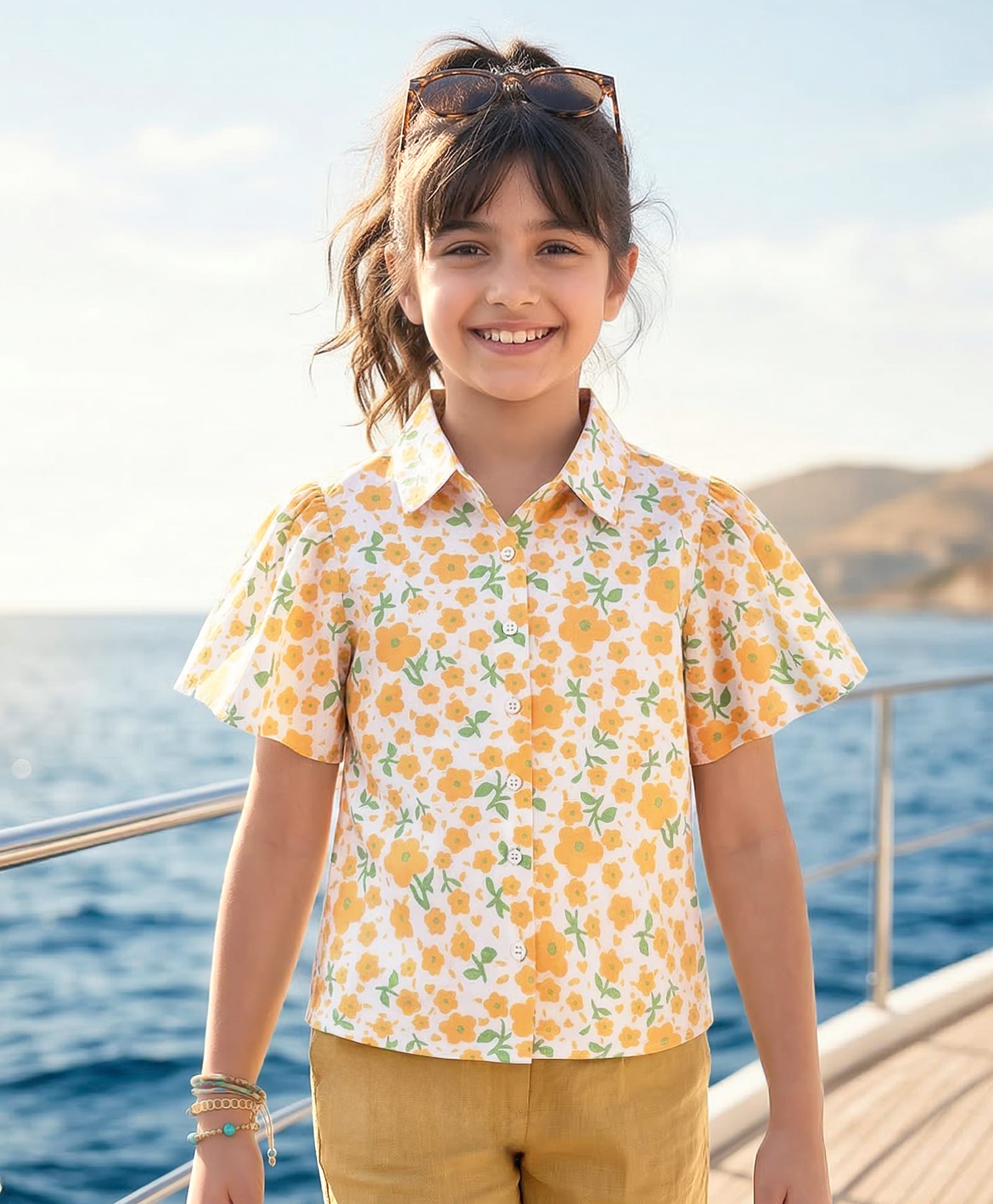 Pine Kids Cotton Knit Half Sleeves Floral Printed Top - Multicolor-image-12