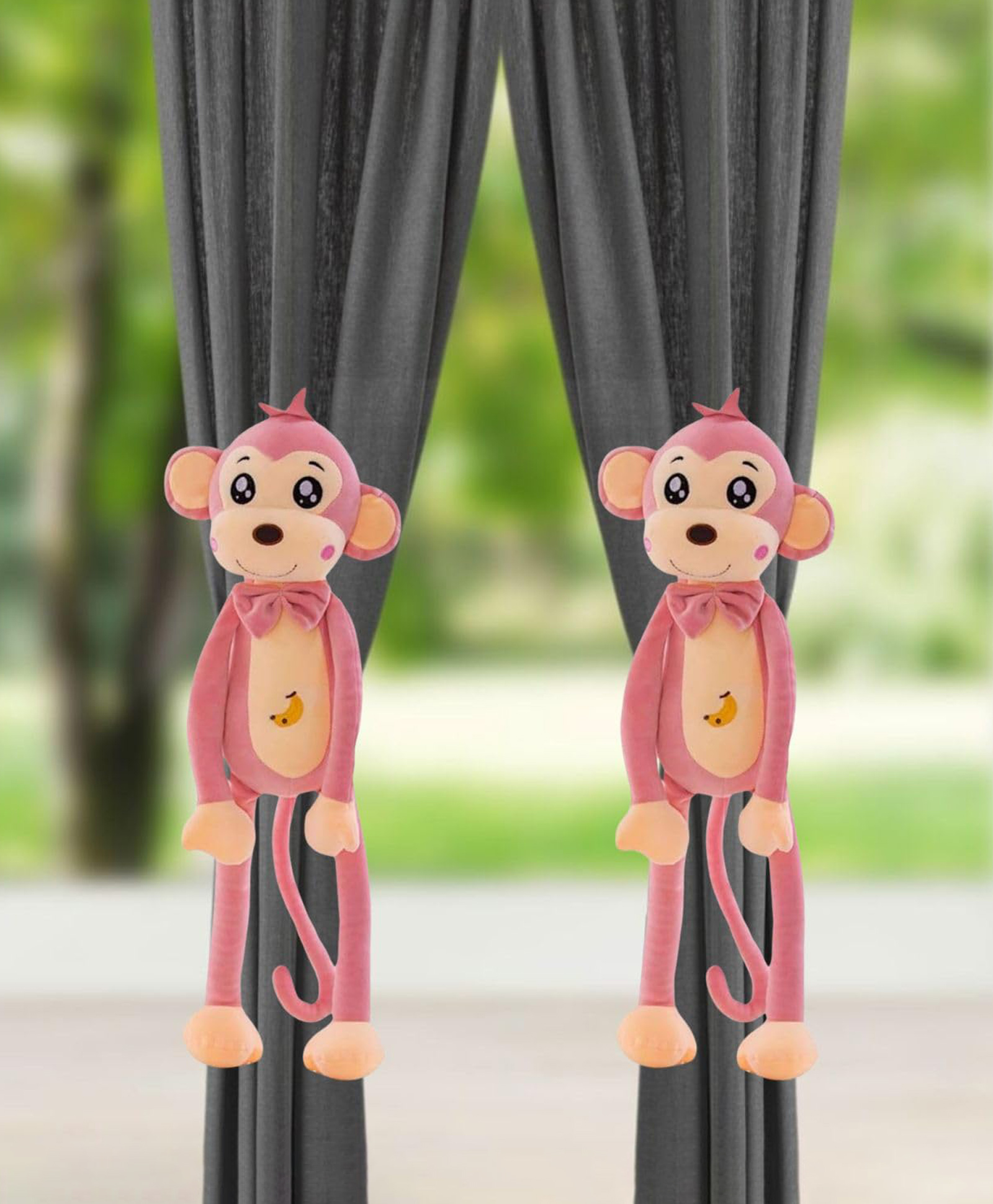 Tickles 2 Pcs Monkey Soft Stuffed Plush Hanging Toy For Kids Boys & Girls Home Decoration (Color: Pink Size: 35 cm)-image-8