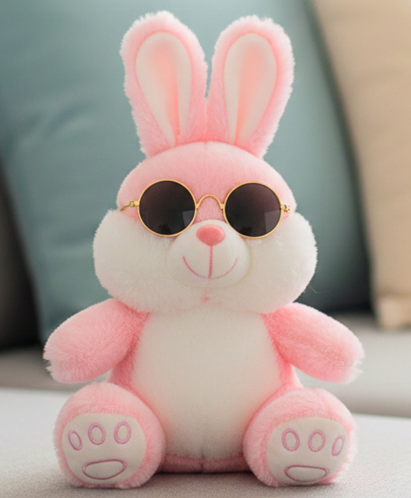 Tickles Soft Stuffed Plush Animal Rabbit Wearing Googles Toy for Kids Home Decor (Color: Pink Height: 30 cm)-picture-10