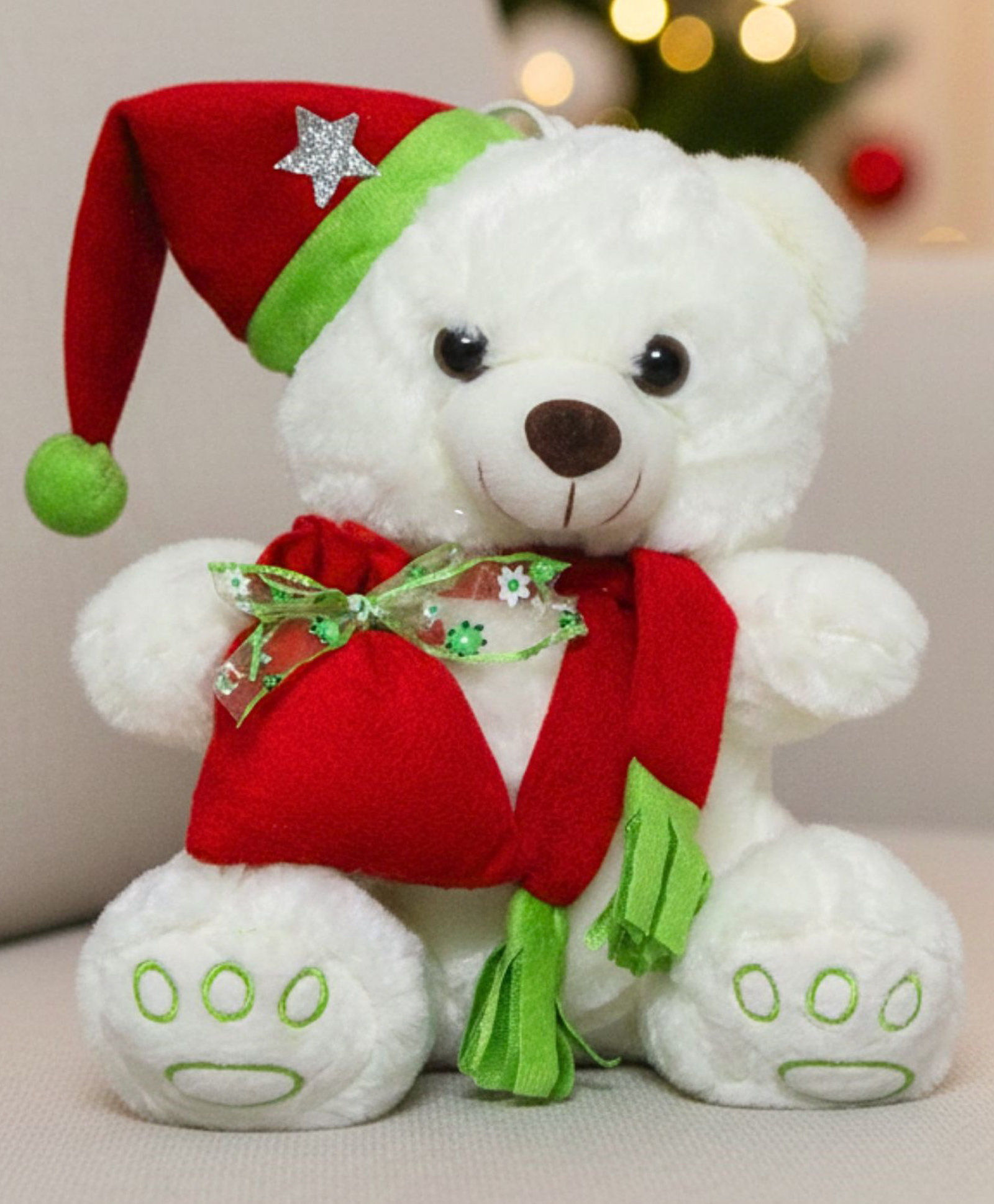 Tickles Christmas Teddy with Potli & Santa Hat Soft Stuffed Plush Animal Toy for Kids Birthday Gift (Height: 25 cm, Color White)-picture-14