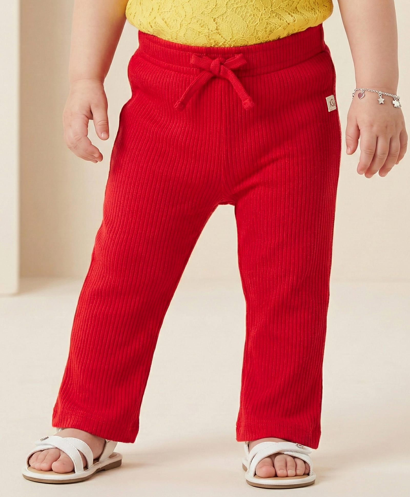 Babyoye Cotton Rib Knit Full Length Solid Leggings - Red-picture-17