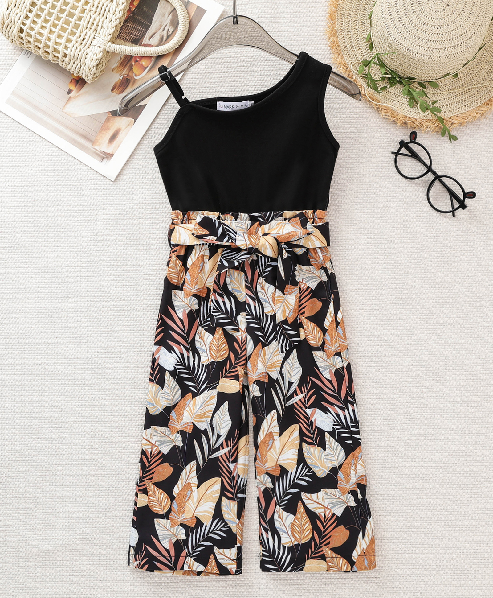 Mark & Mia Cotton Sleeveless Tropical Theme Printed Jumpsuit - Black