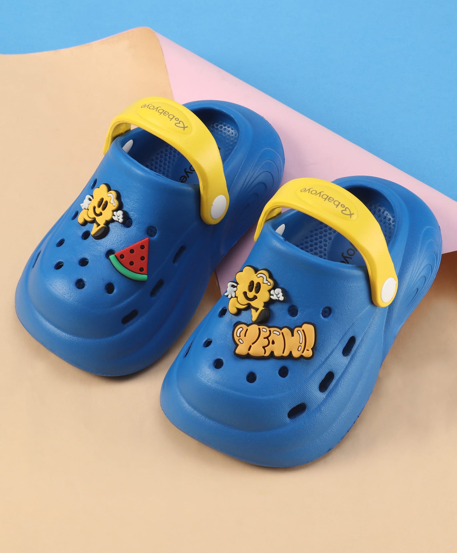 Babyoye Clogs with Watermelon Applique - Blue & Yellow-picture-25