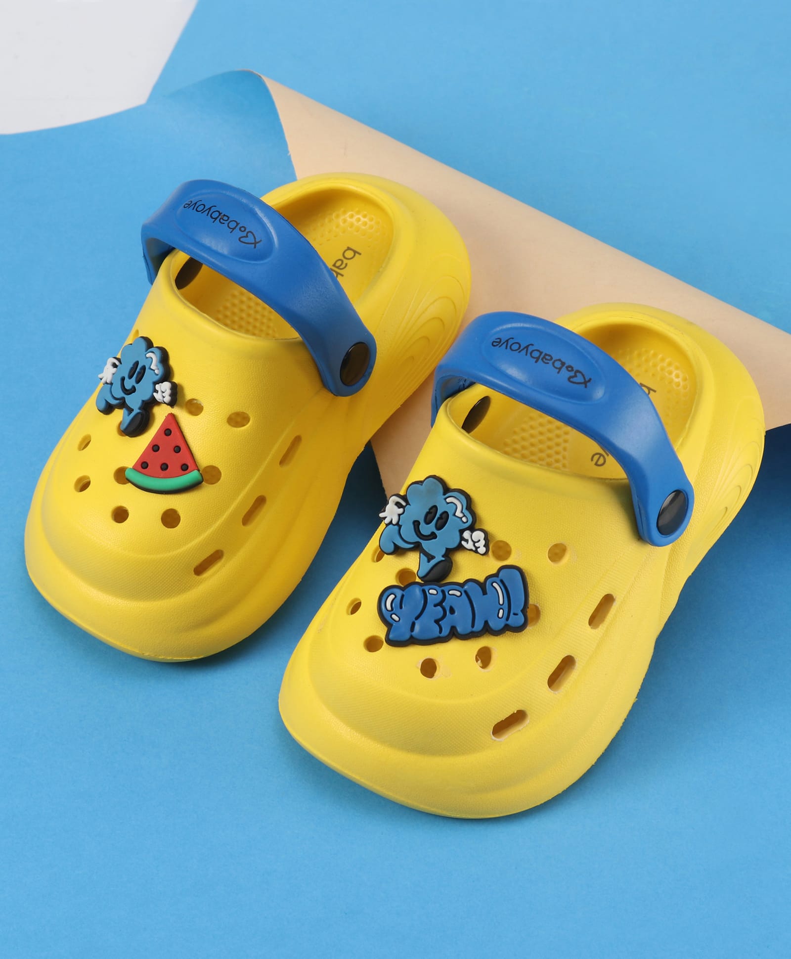 Babyoye Clogs with Watermelon Applique - Yellow & Blue-picture-15