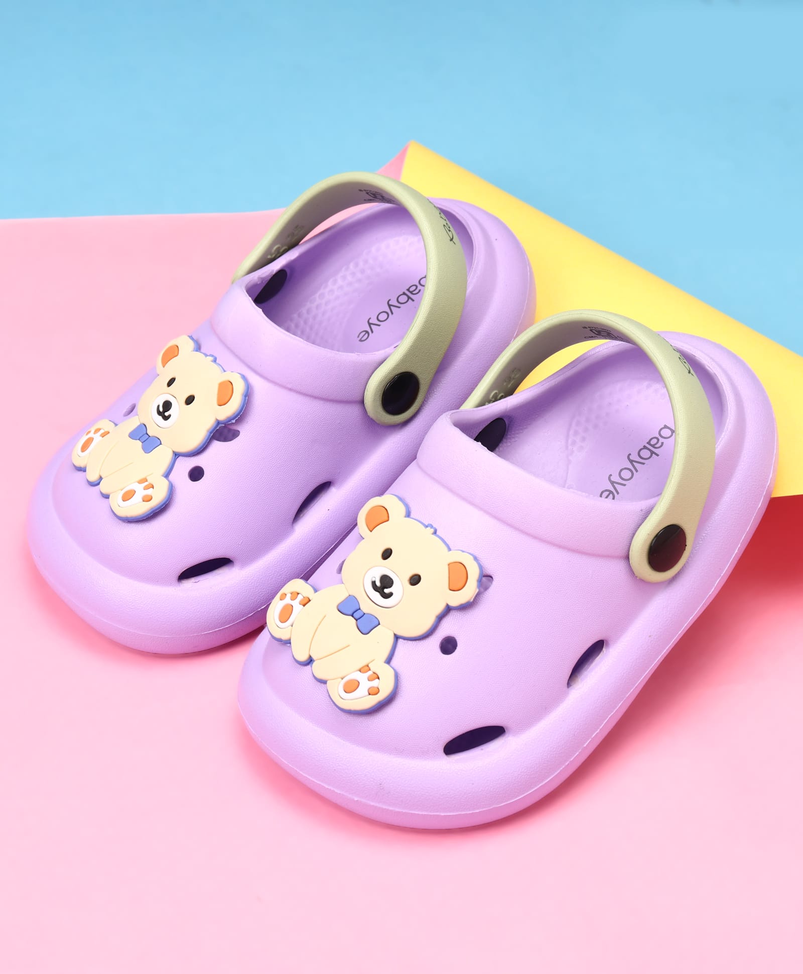 Babyoye Back Strap Clogs With Teddy Applique - Purple-image-44