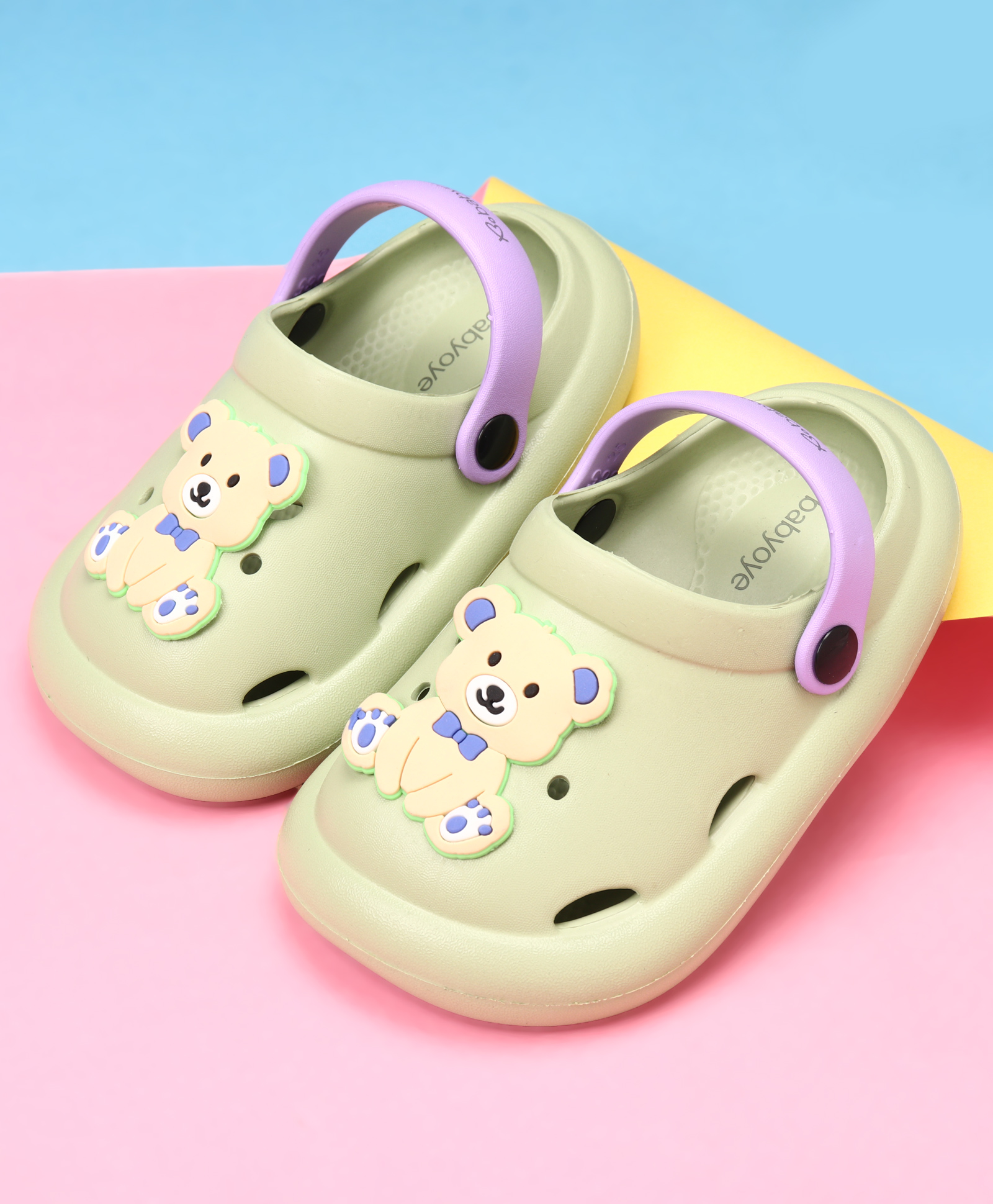 Babyoye Back Strap Clogs With Teddy Applique -Green-image-41