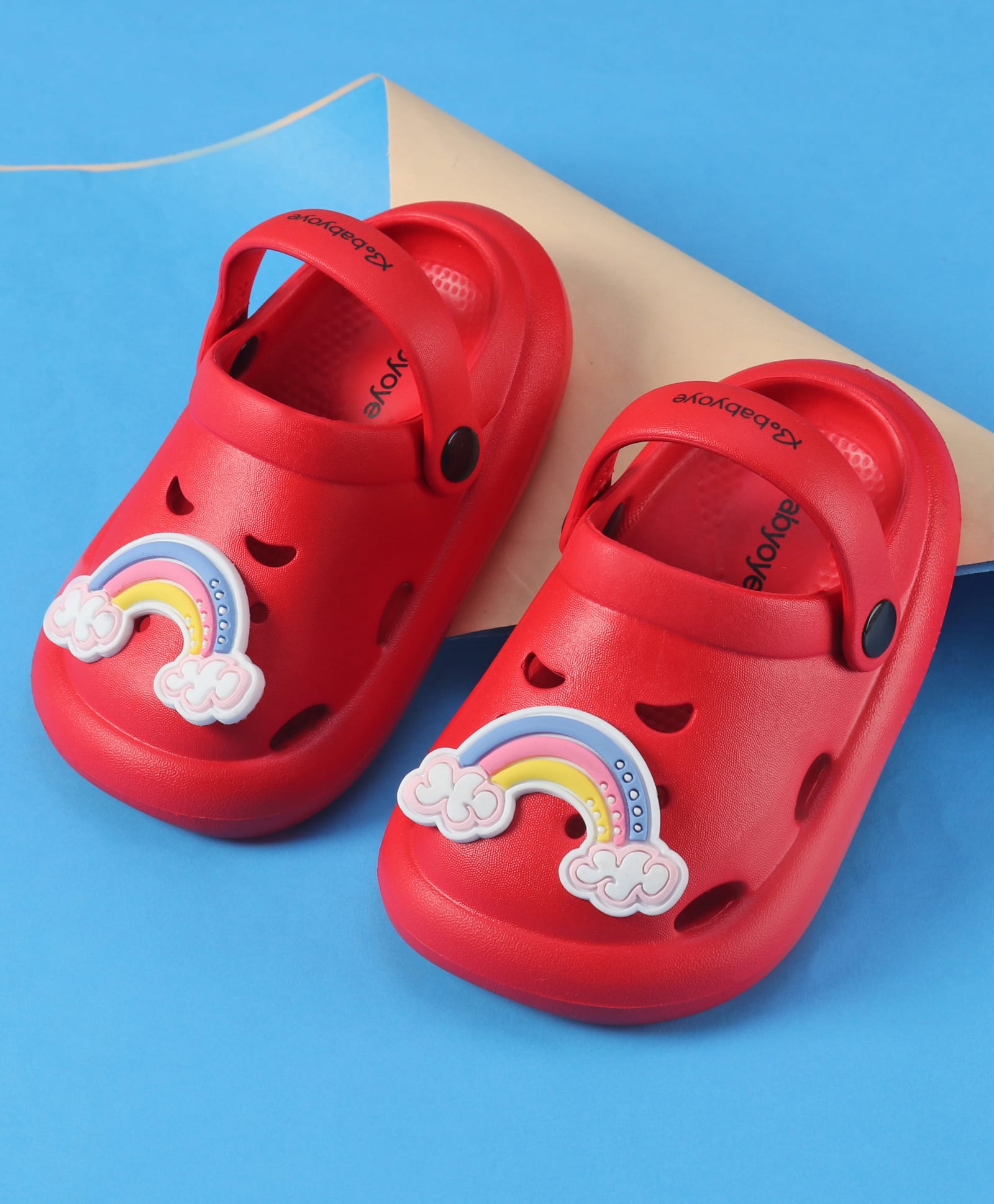 Babyoye Back Strap Clogs With Rainbow Applique - Red-picture-12