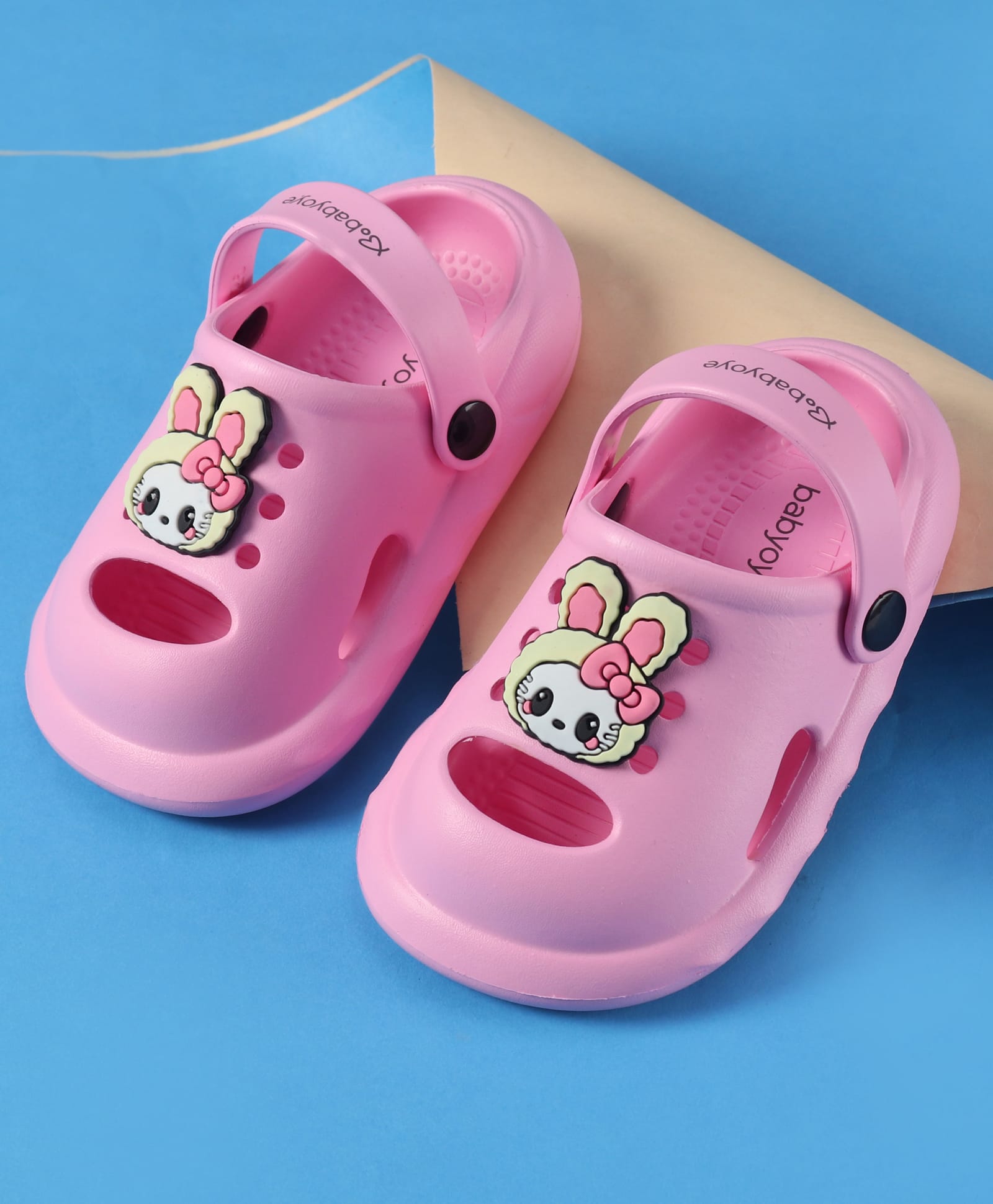 Babyoye Back Strap Clogs With Bunny Applique - Light Pink-picture-12