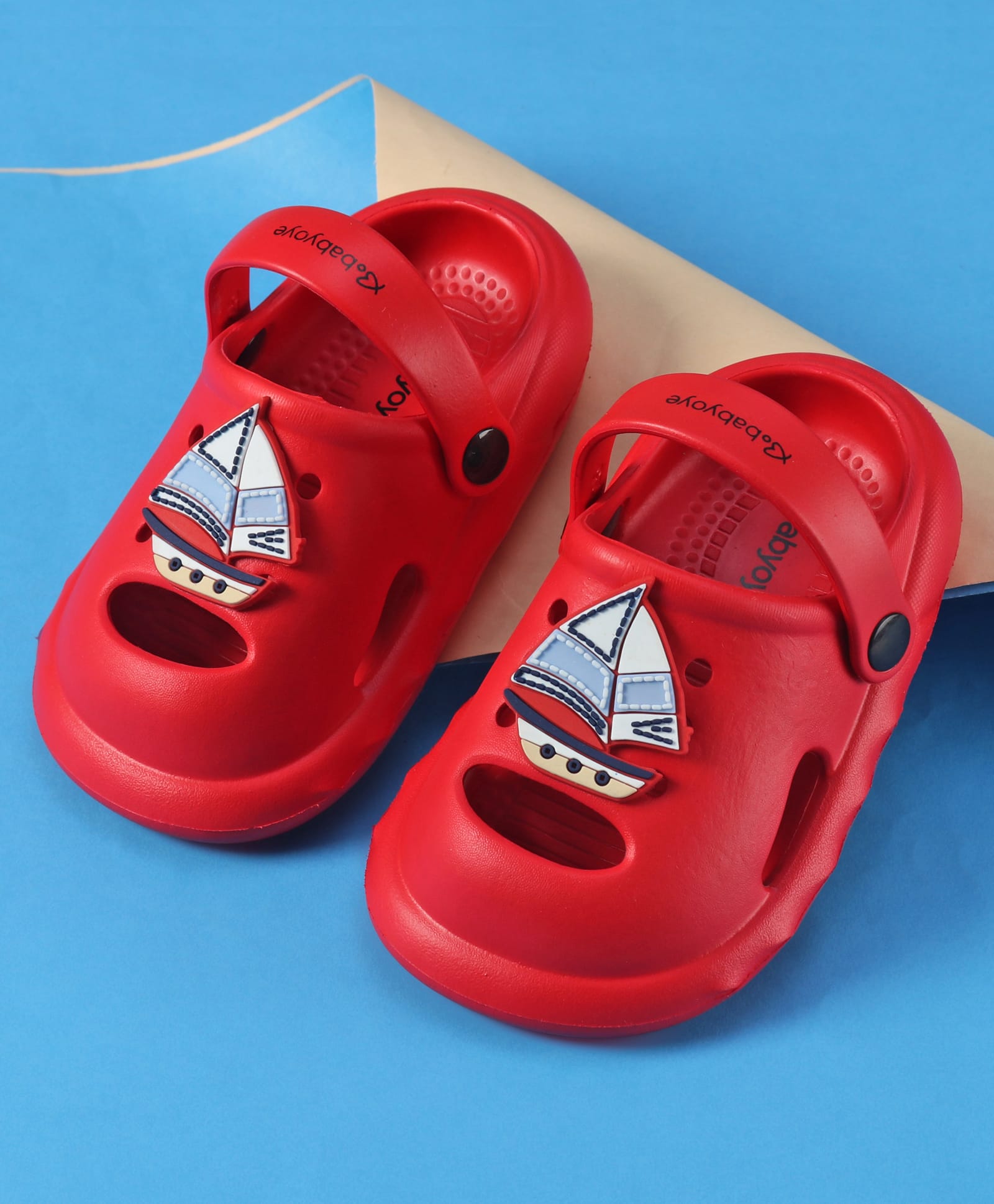 Babyoye Back Strap Clogs With Nautical Theme Applique - Red-image-22