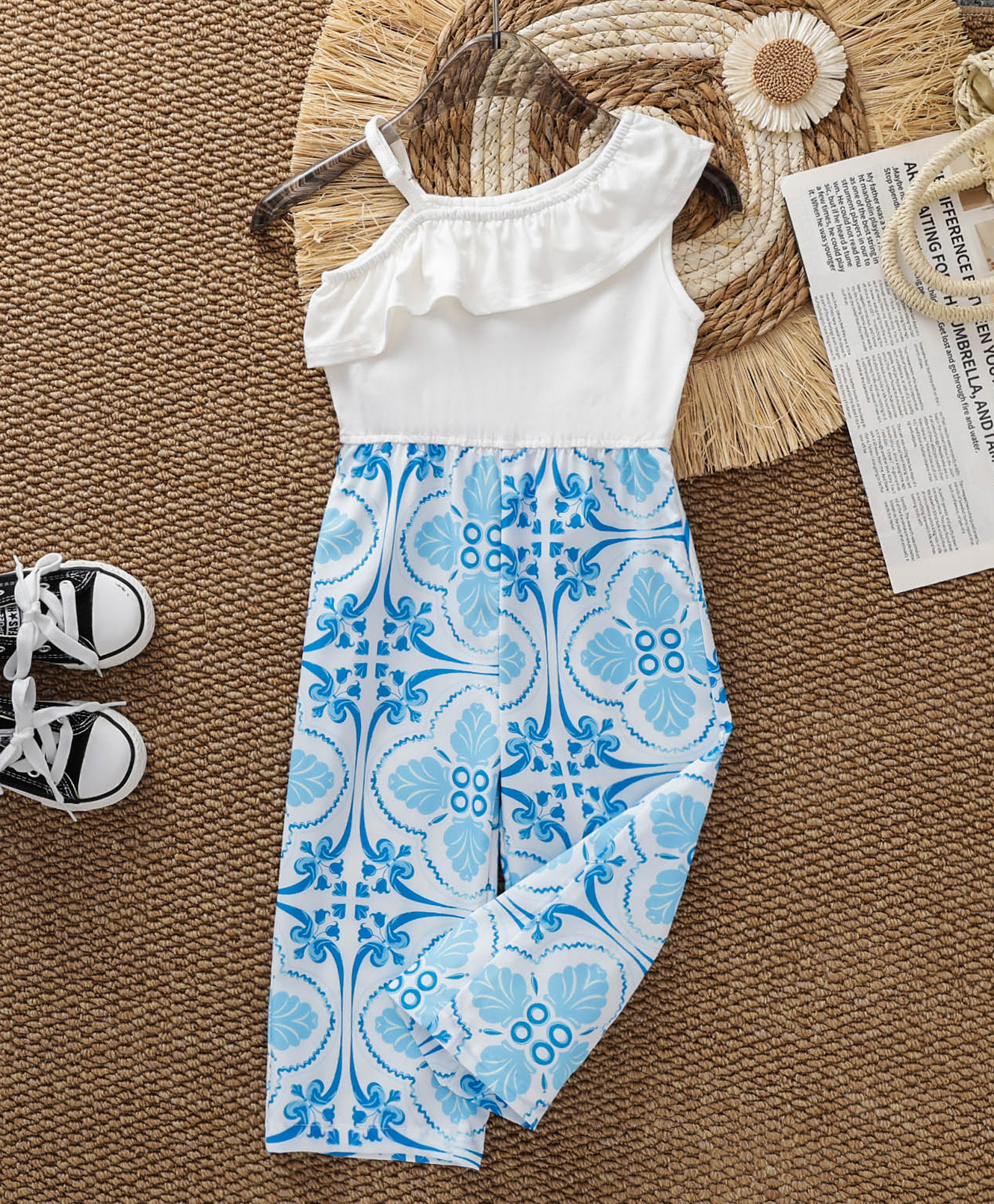 Mark & Mia Sleeveless Jumpsuit with Floral Print - White-image-5