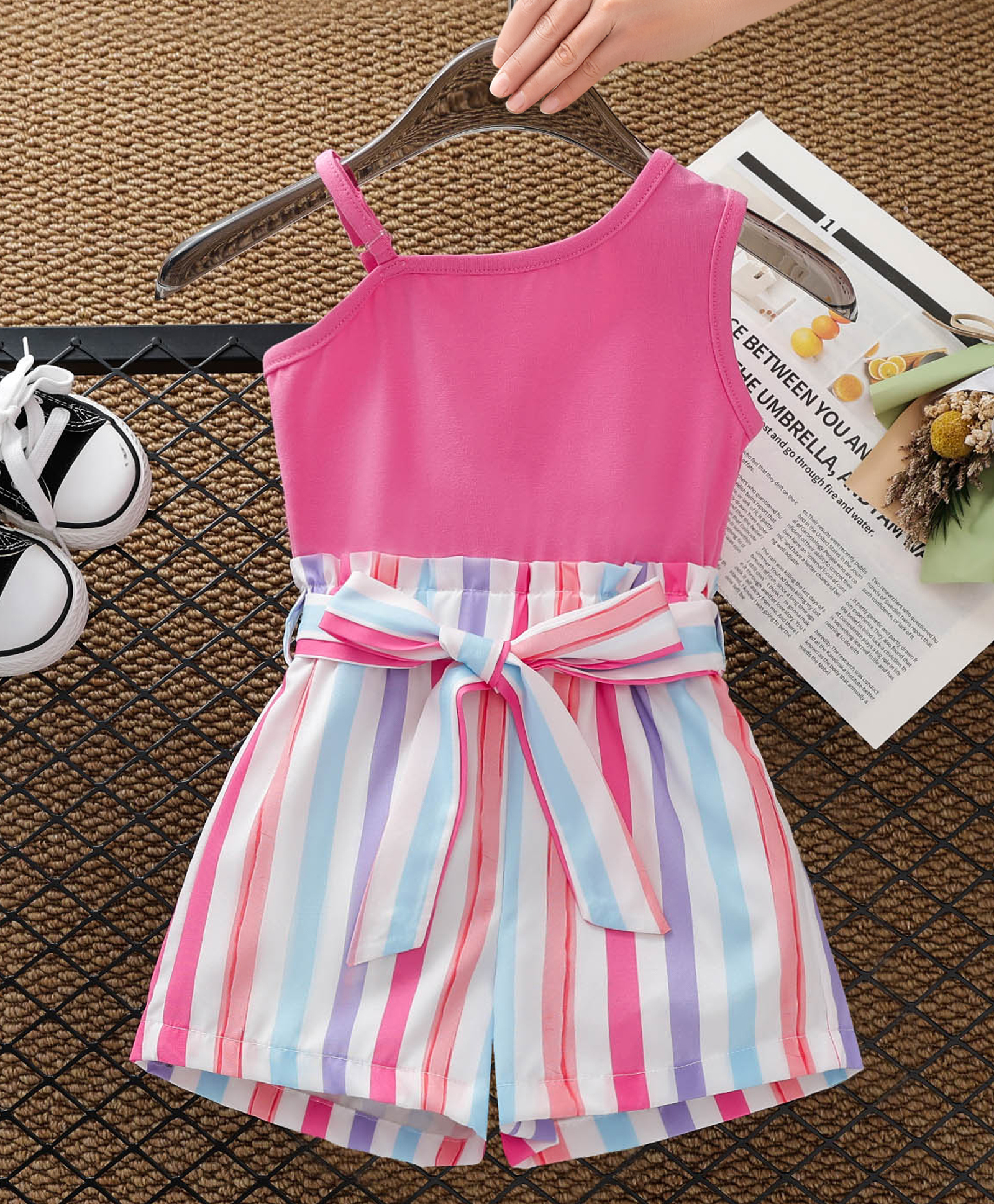 Mark & Mia One Shoulder Sleeves Striped Jumpsuit - Pink-picture-15