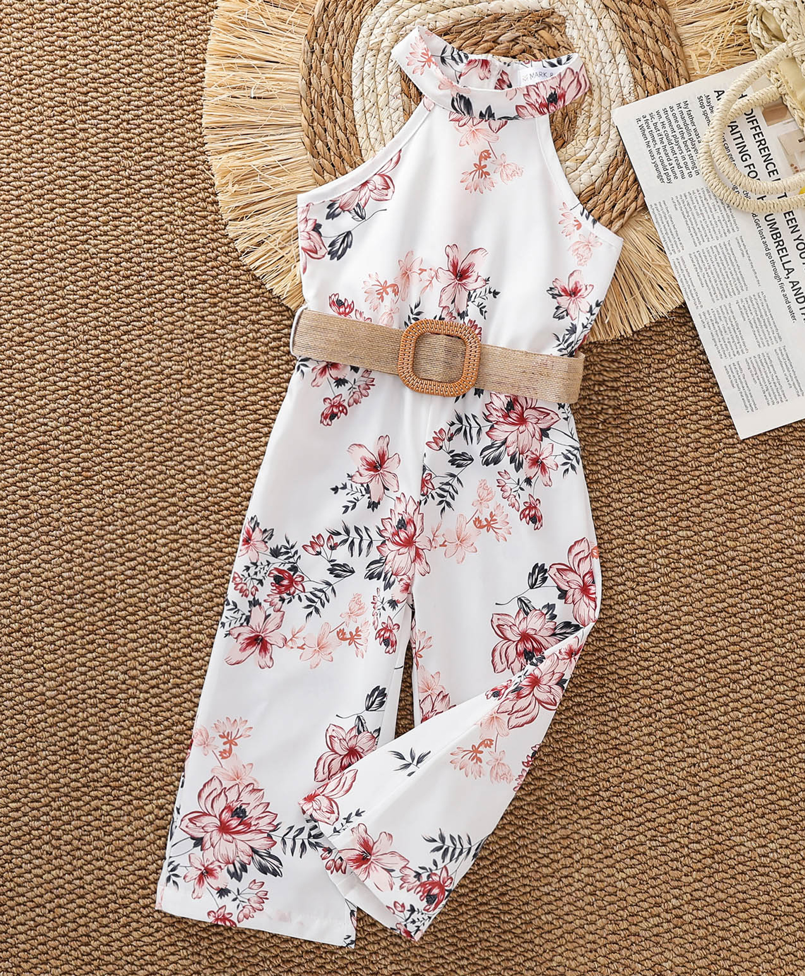 Mark & Mia Sleeveless Jumpsuit with Belt & Floral Print - White-picture-21
