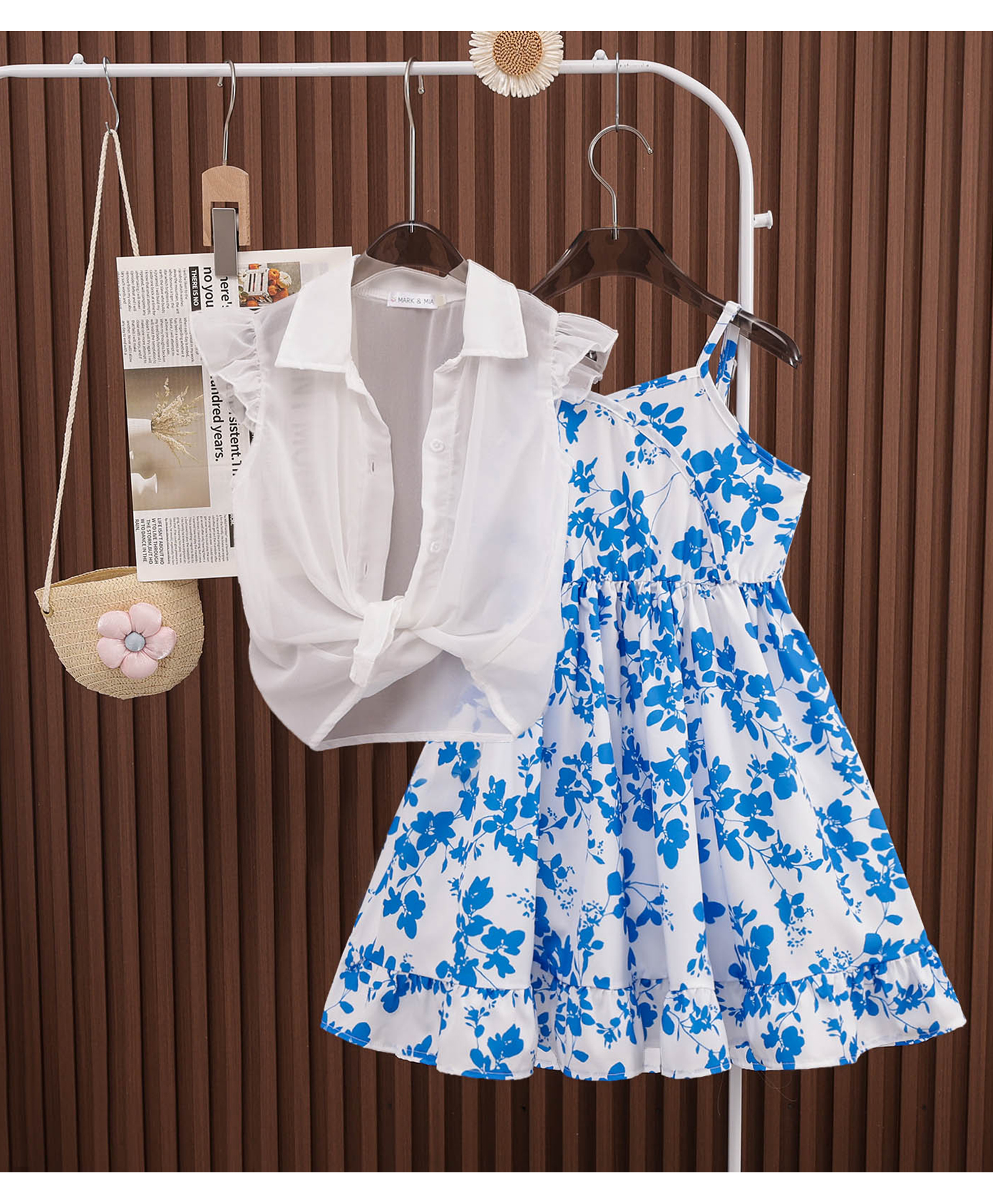Mark & Mia Floral Printed Frock with Frill Sleeves Shrug - Light Blue-image-40