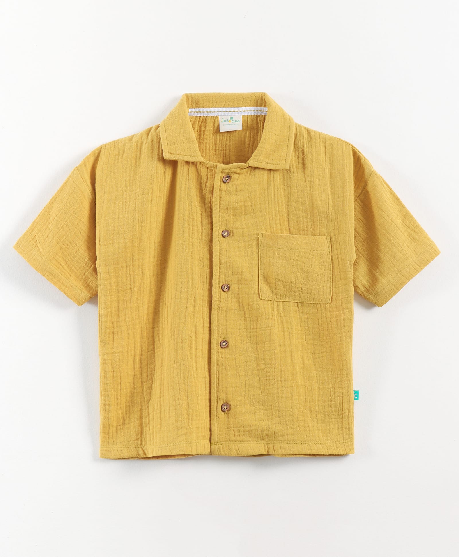 JusCubs Muslin Cotton Woven Half Sleeves Solid Shirt - Yellow-picture-34