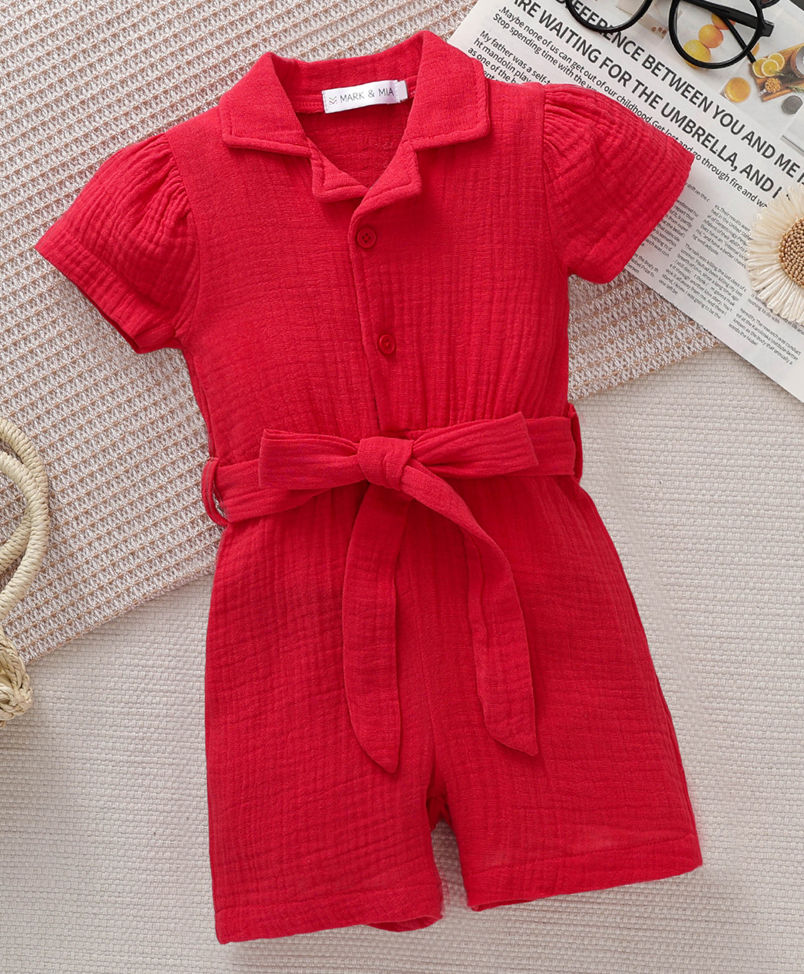 Mark & Mia Cotton Solid Jumpsuits - Red-image-17