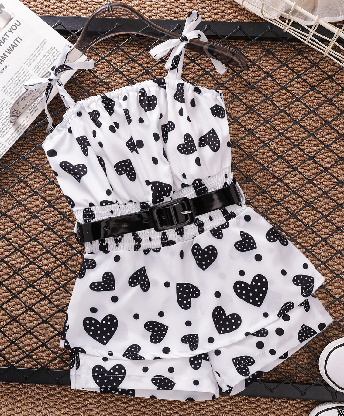 Mark & Mia Sleeveless Jumpsuit with Heart Print & Belt - White-image-41