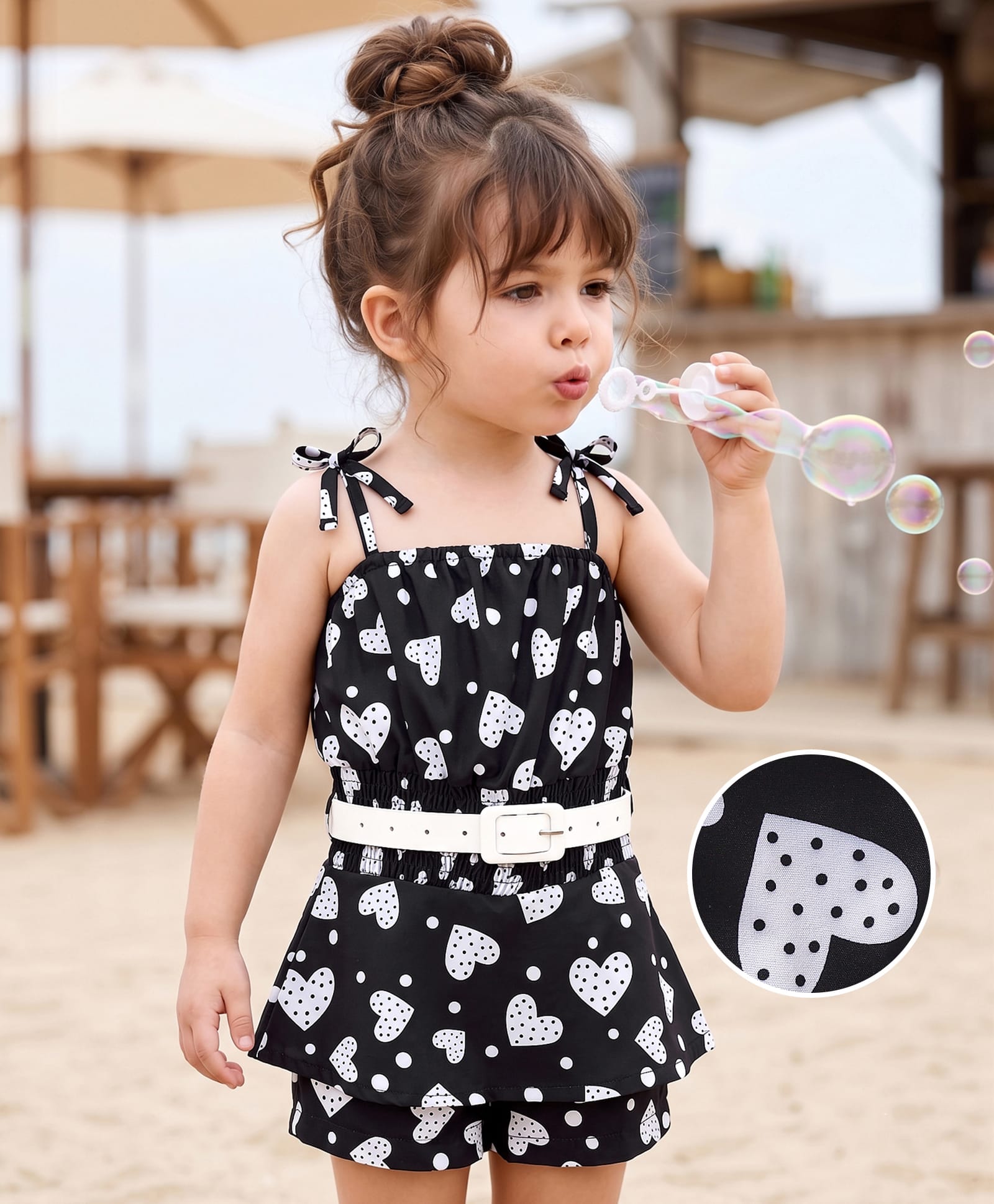 Mark & Mia Sleeveless Jumpsuit with Heart Print & Belt - Black-image-32