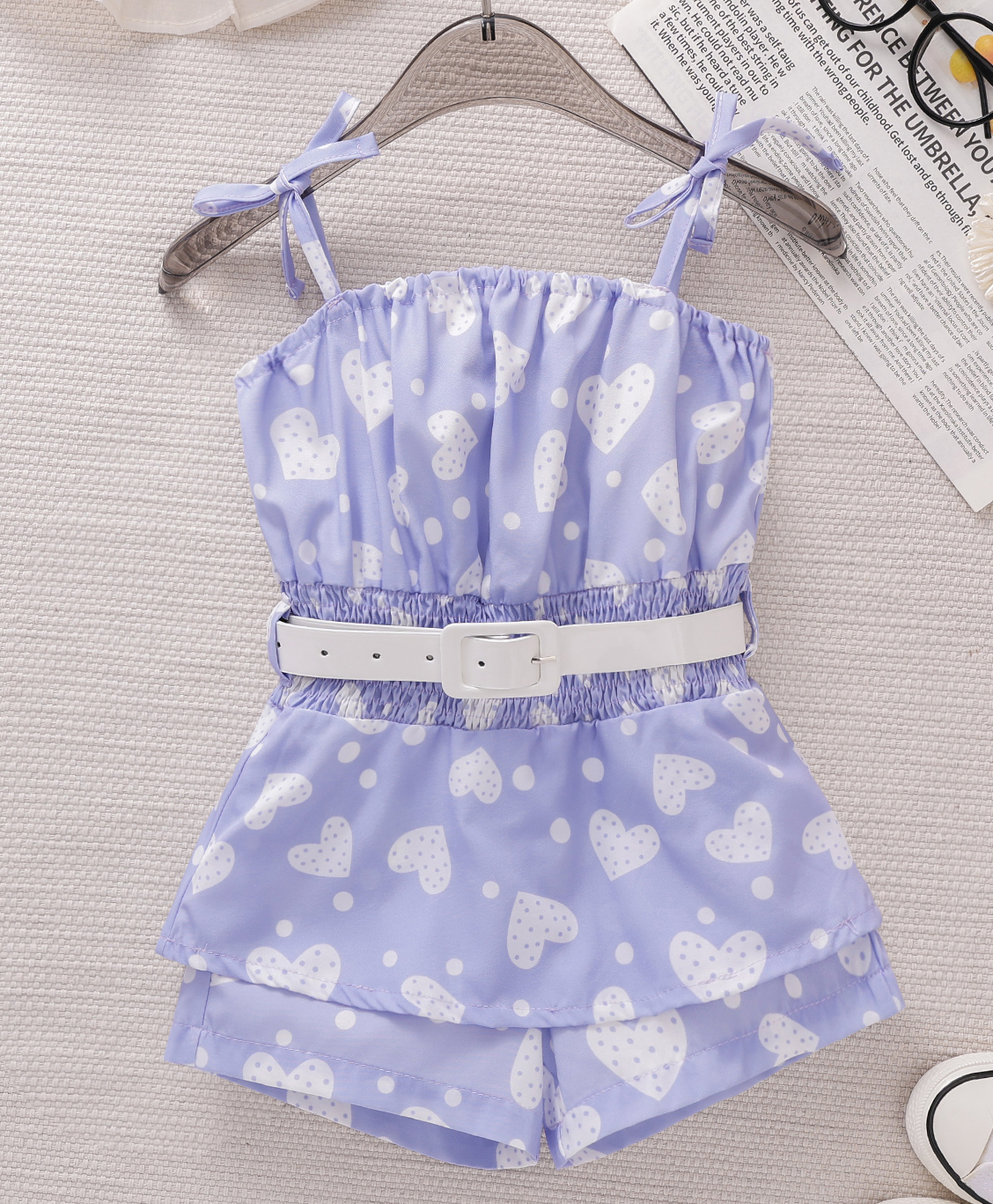 Mark & Mia Sleeveless Jumpsuit with Heart Print & Belt - Lavender-image-36