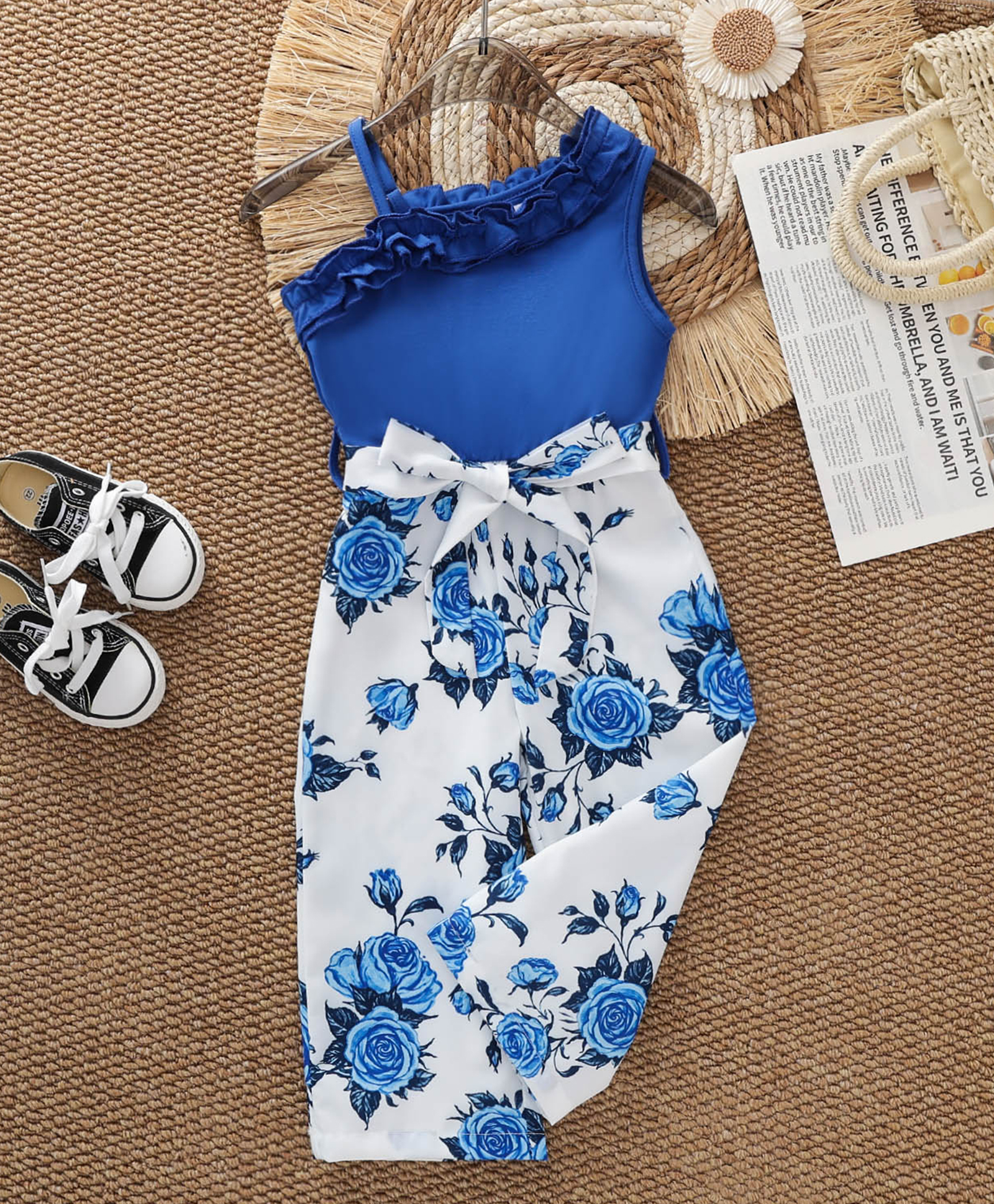 Mark & Mia Cotton Sleeveless Floral Printed Jumpsuit - Blue