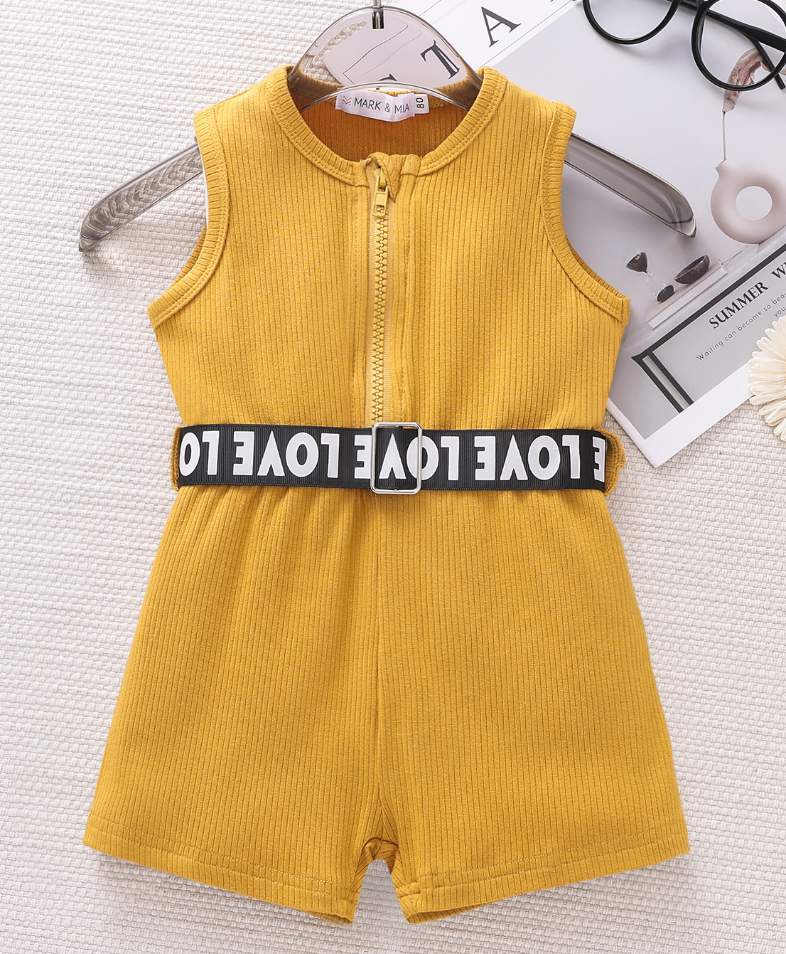 Mark & Mia Sleeveless Solid Color Jumpsuit with Belt - Yellow-picture-30