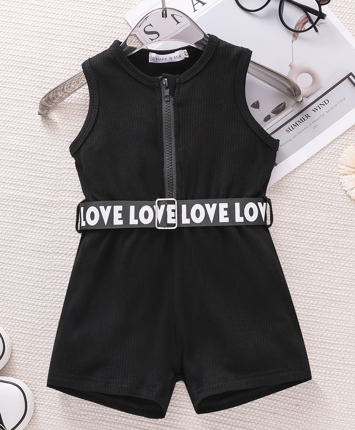 Mark & Mia Sleeveless Solid Color Jumpsuit with Belt - Black-picture-33