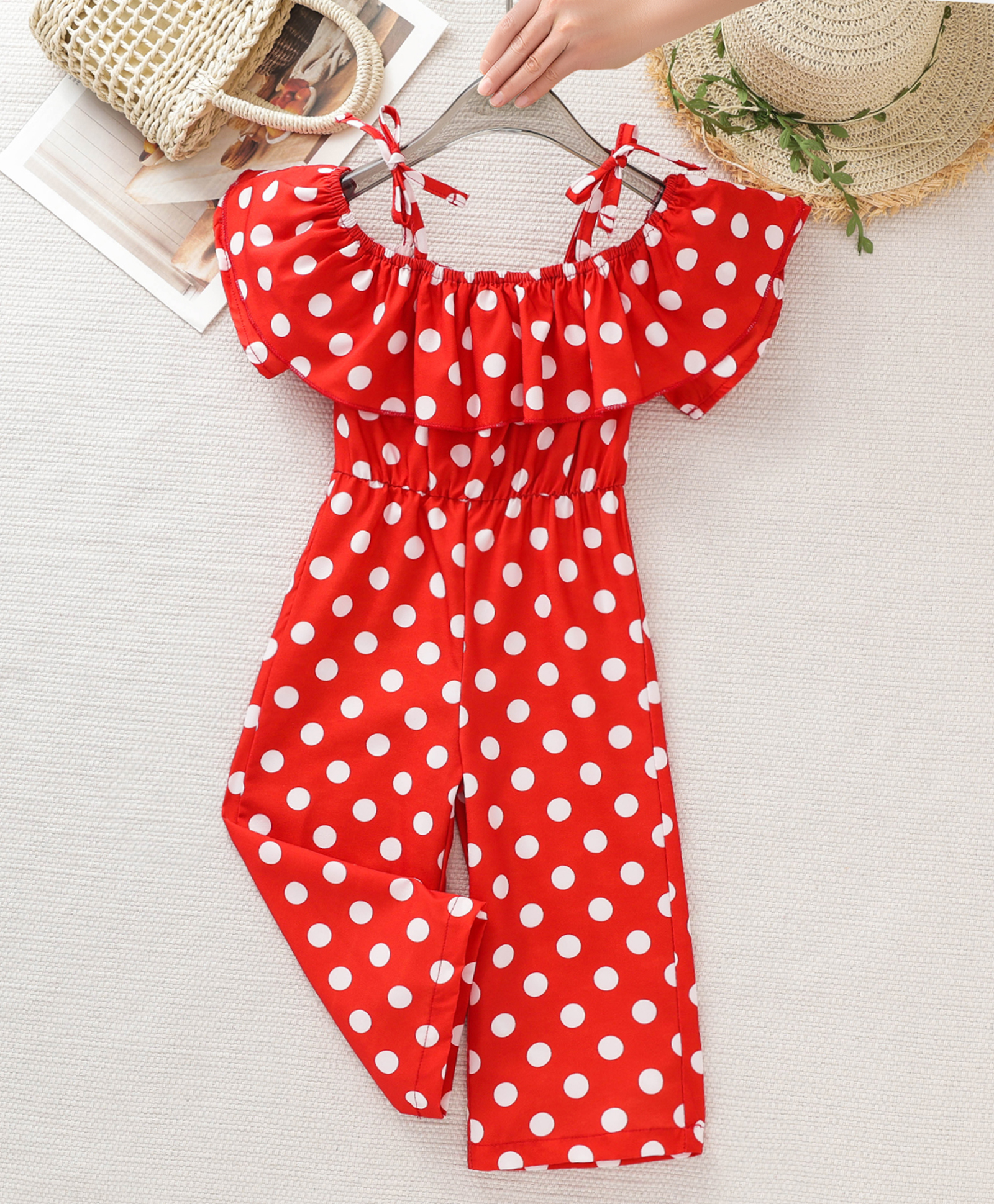 Mark & Mia Cold Shoulder Sleeves Polka Dots Printed Jumpsuit - Red