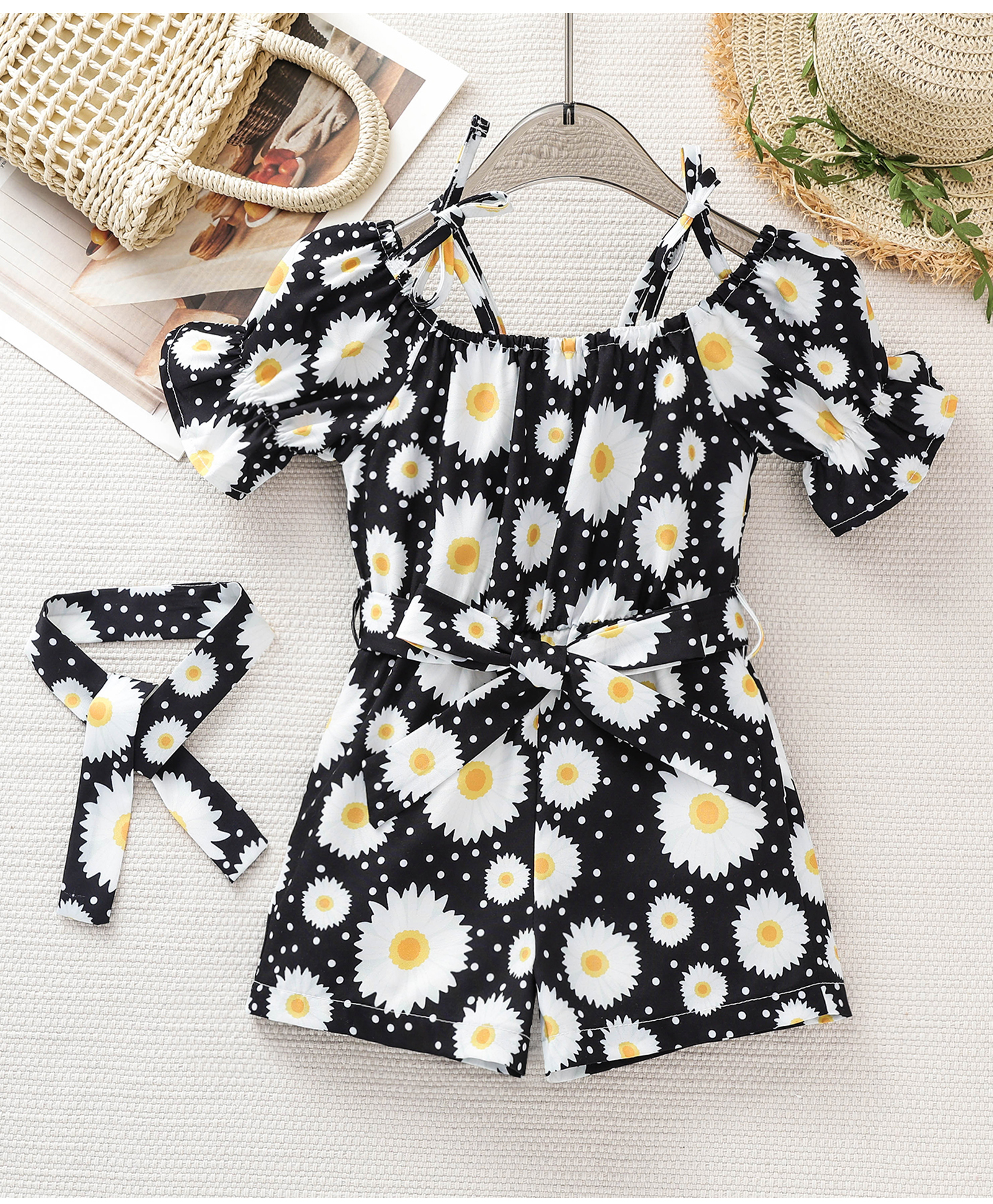 Mark & Mia Half Sleeves Floral Printed Jumpsuits with Headband - Black-picture-28